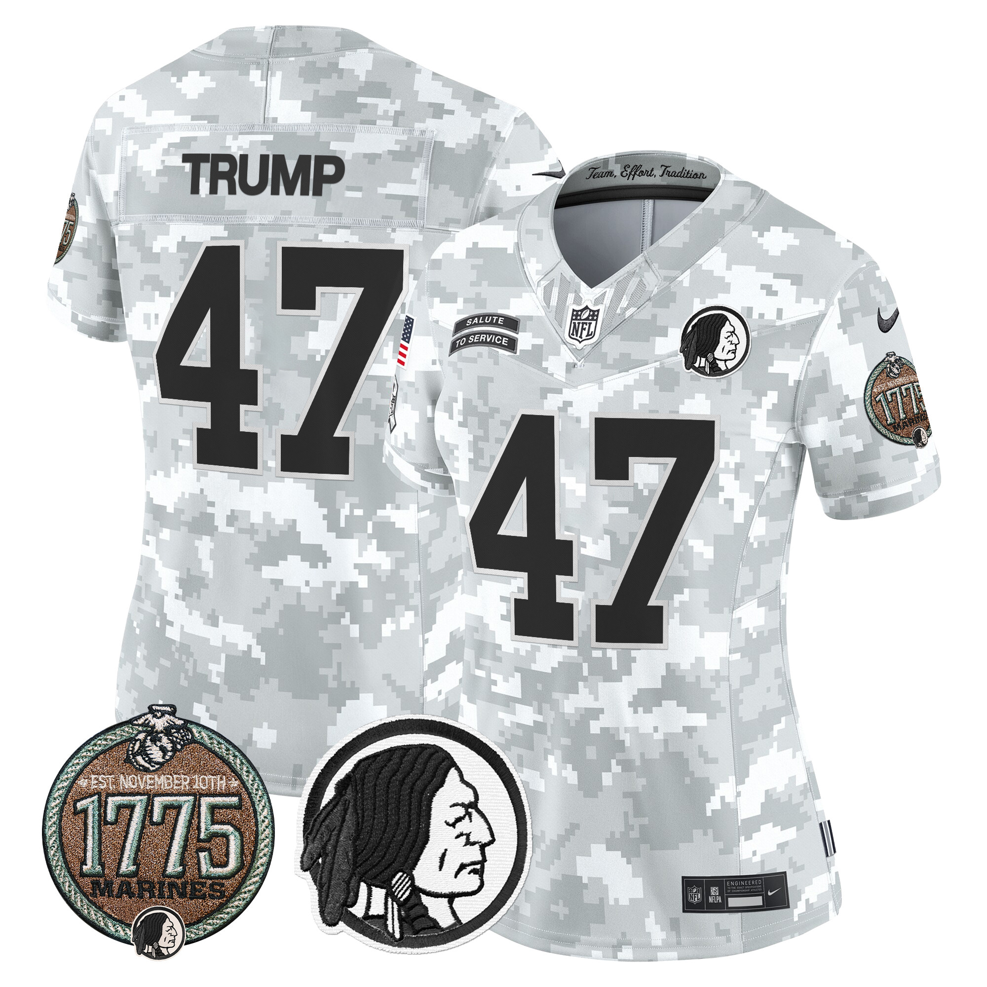 Donald Trump Women's Washington Redskins 2024 Salute to Service Establishment Year Patch Vapor Limited Marines Jersey - All Stitched