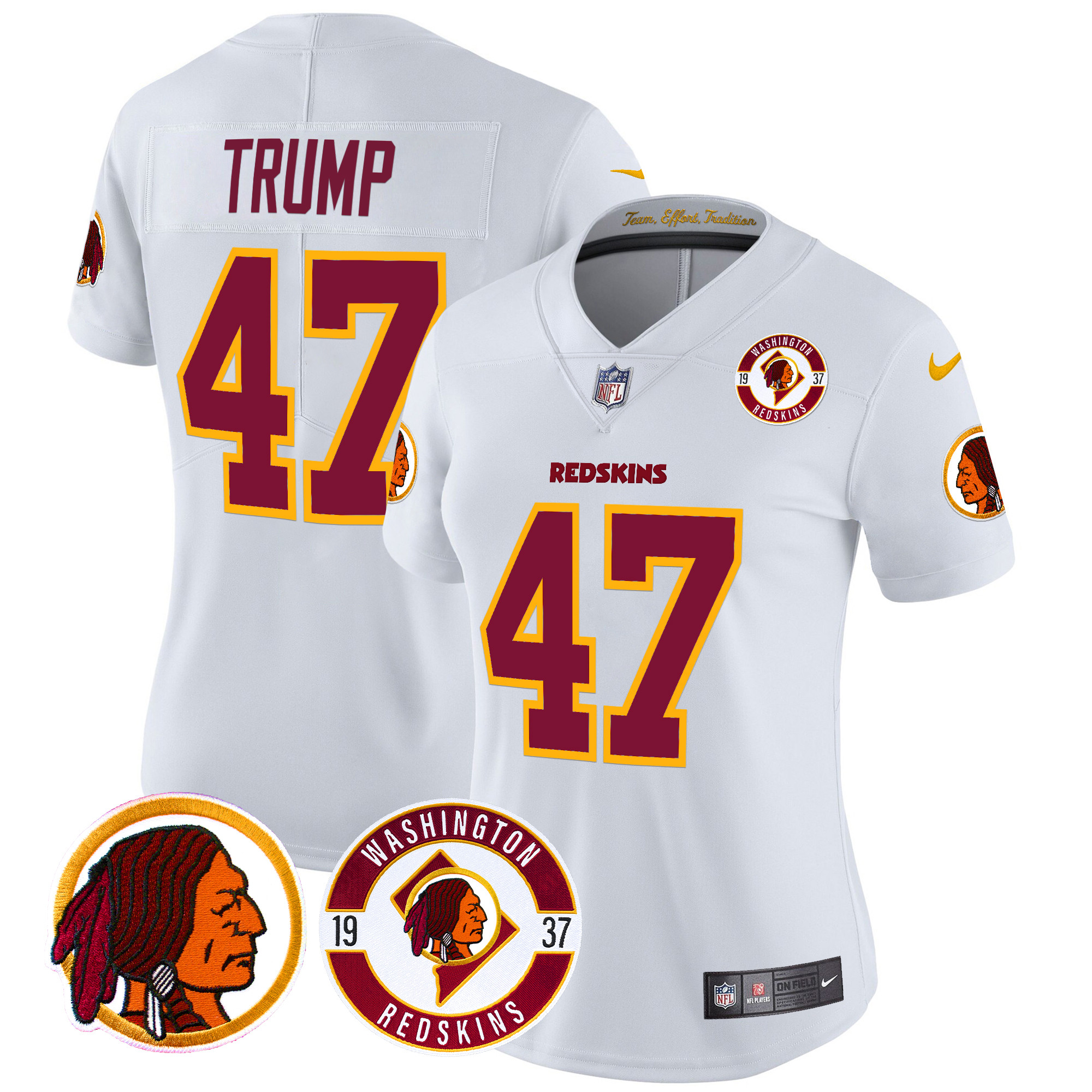 Donald Trump Women's Washington Redskins 2024 Vapor Limited White Jersey - All Stitched