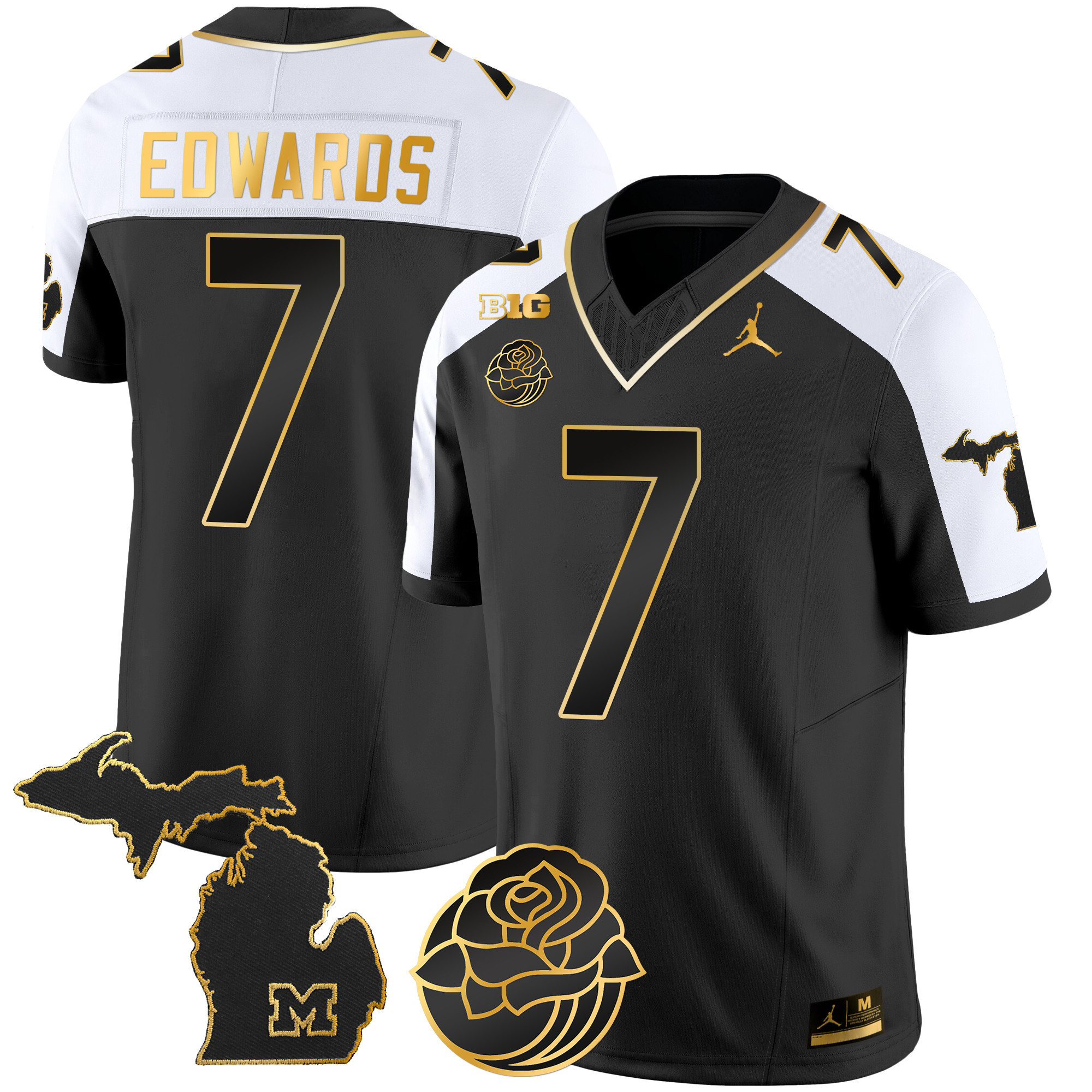 Donovan Edwards Men's Michigan Wolverines Rose Bowl Patch Gold Vapor Alternate Jersey - All Stitched