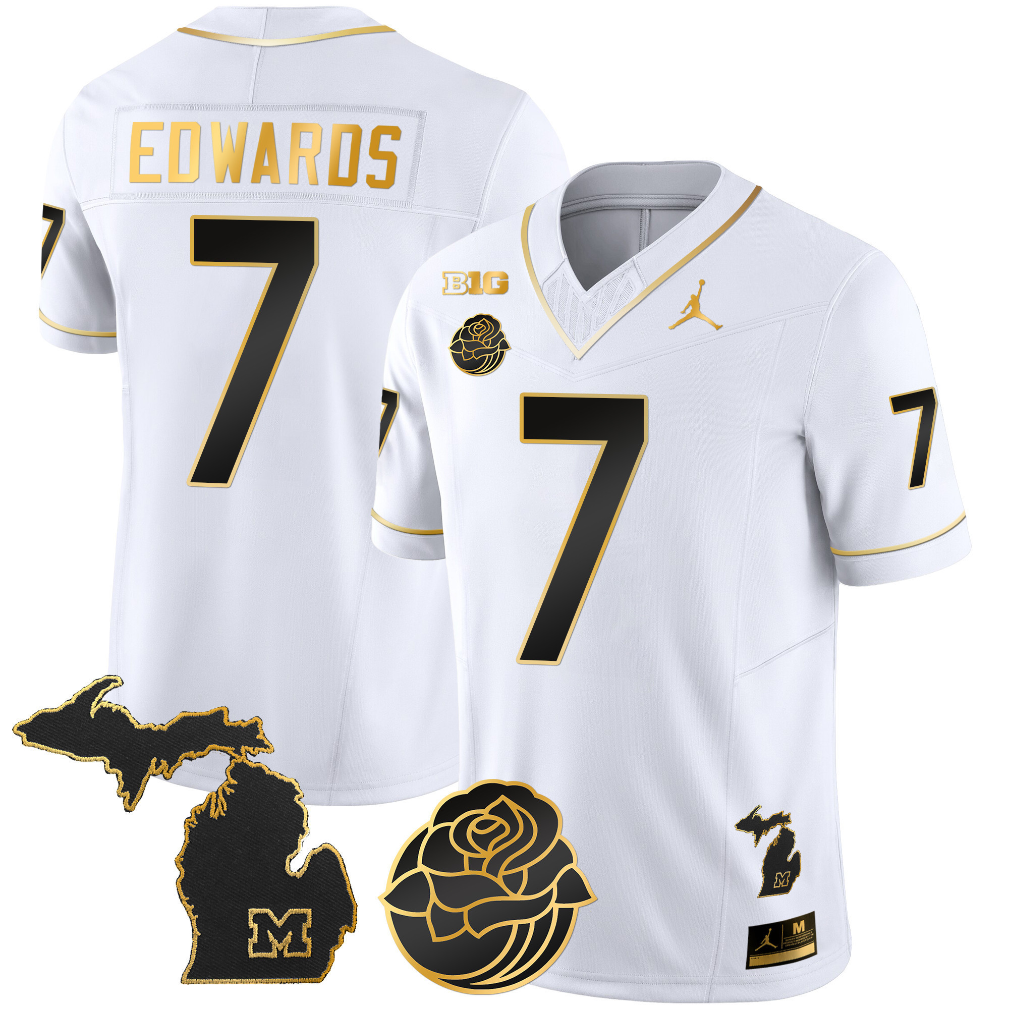 Donovan Edwards Men's Michigan Wolverines Rose Bowl Patch Gold Vapor White Gold Jersey - All Stitched