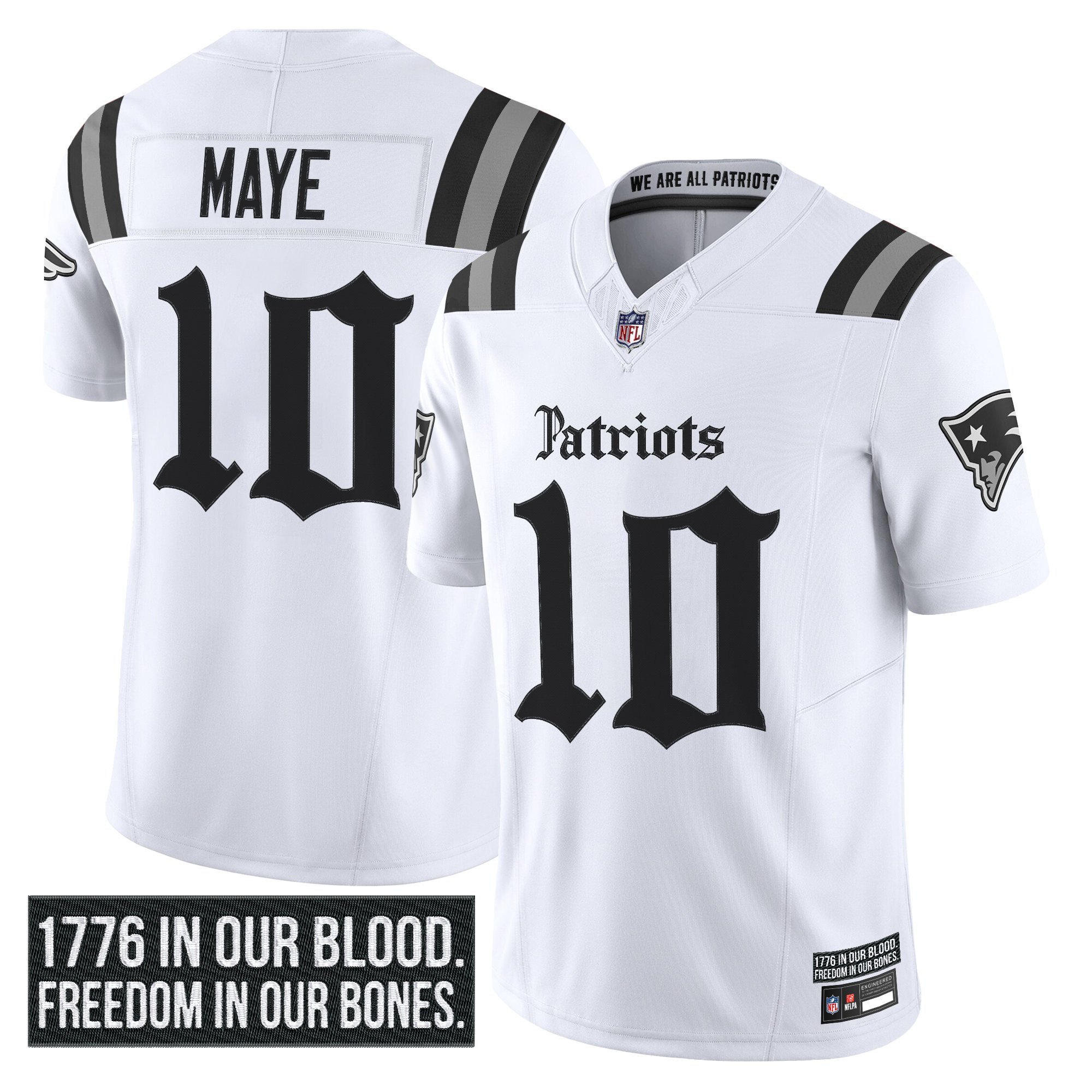 Drake Maye Men's New England Patriots 'Gothic Revolution Edition' Vapor Limited White Jersey - All Stitched