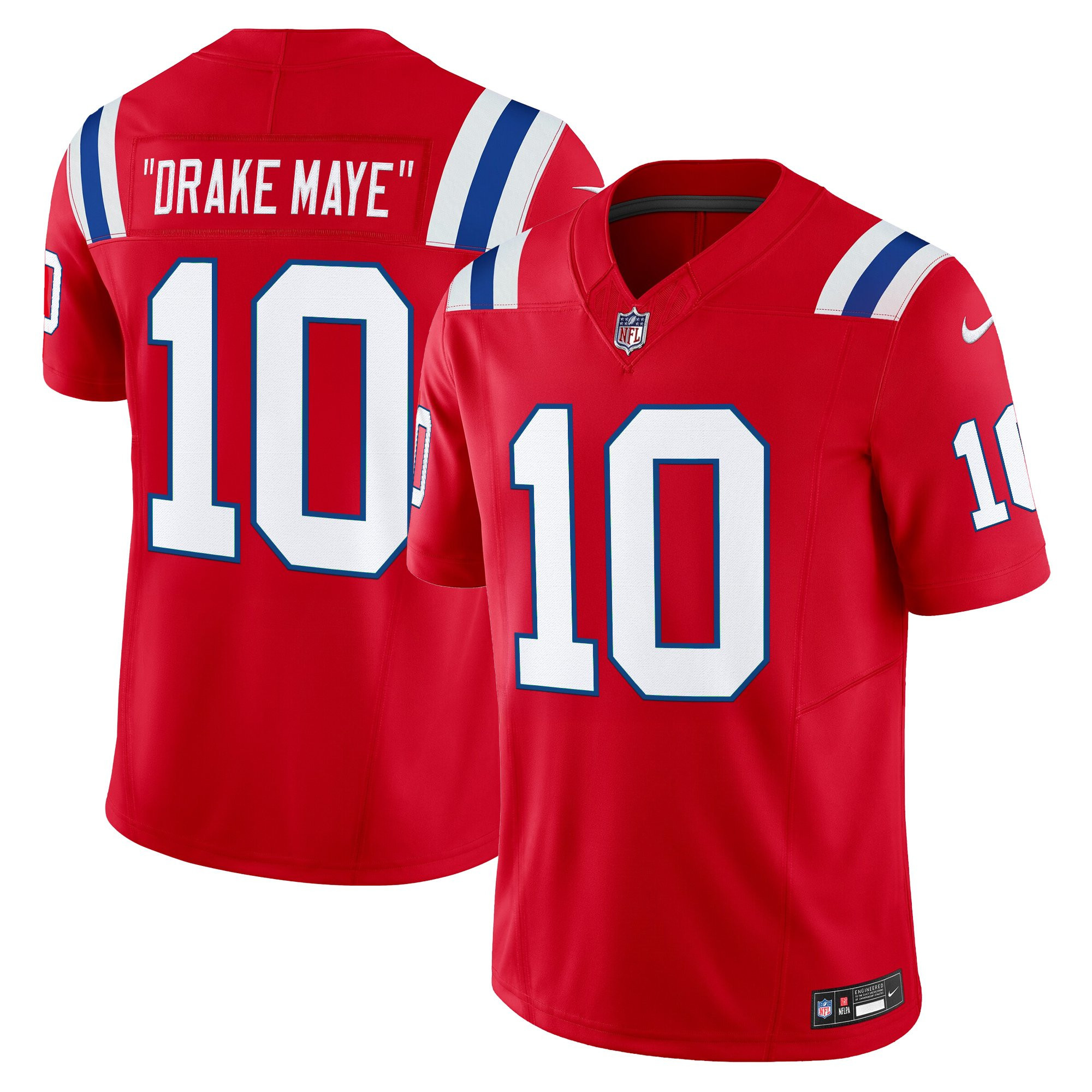 "Drake Maye" Men's New England Patriots Throwback Vapor Limited Red Jersey - All Stitched