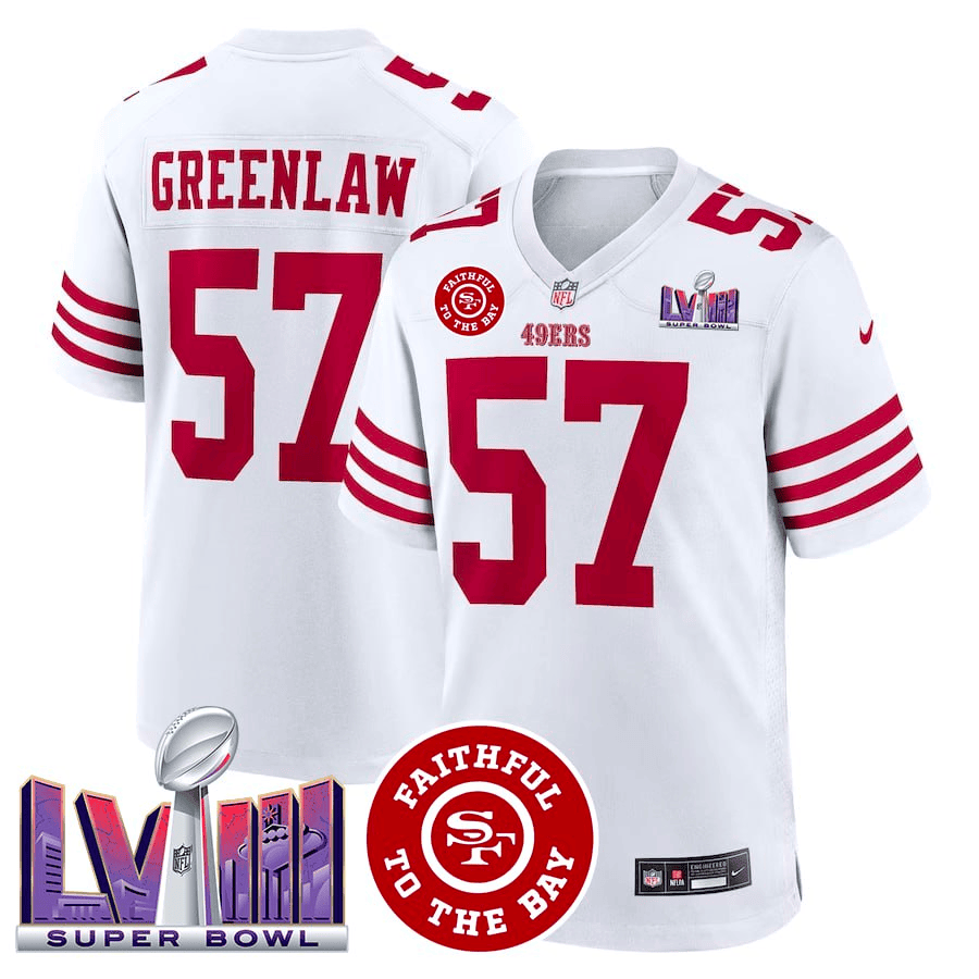 Dre Greenlaw Aiyuk & GreenLaw San Francisco 49ers  Faithful & Super Bowl LVIII Patch Vapor White Jersey - All Stitched