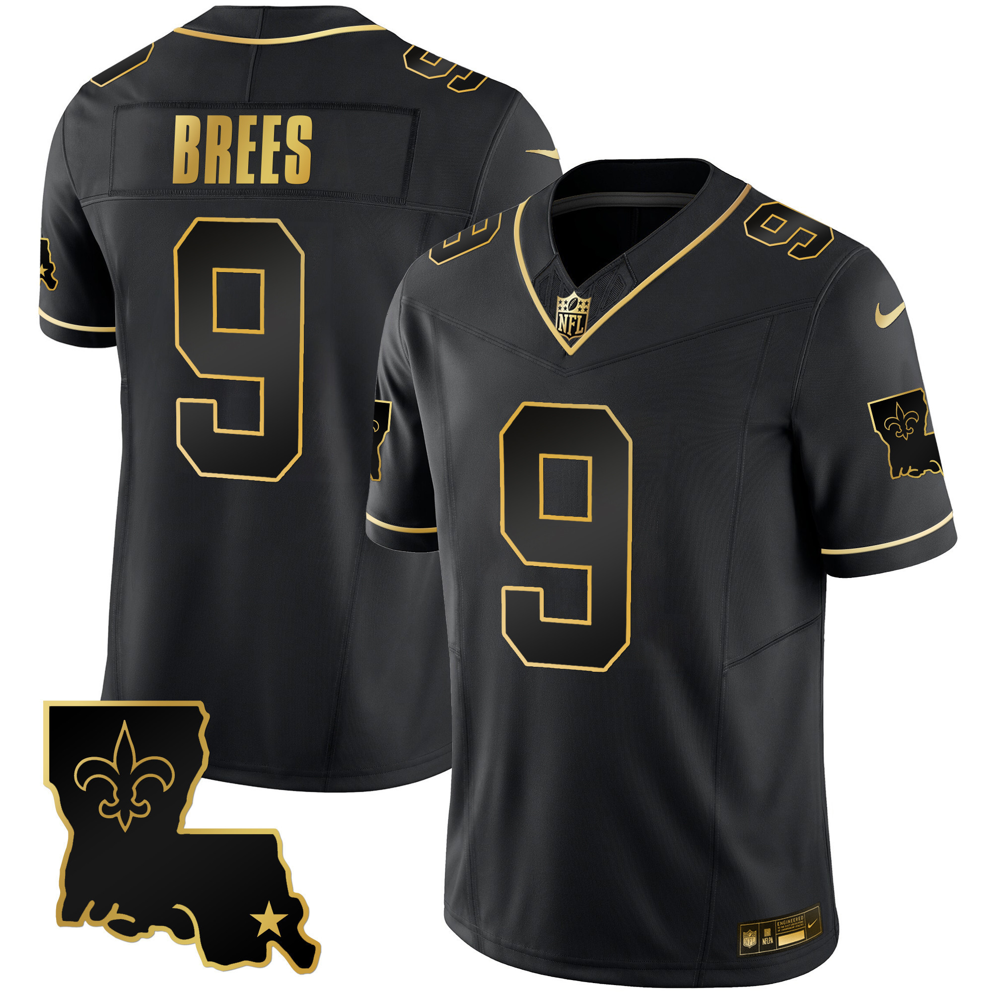 Drew Brees Men's New Orleans Saints 1987 Legacy Gold Vapor Black Gold Jersey - All Stitched