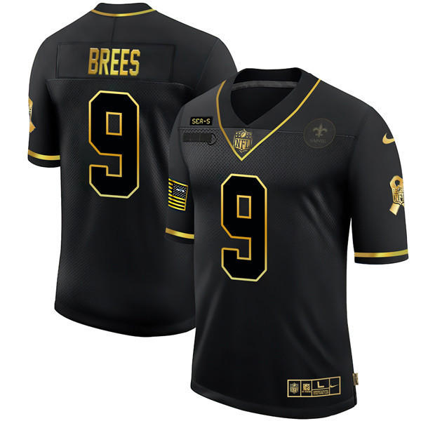 Drew Brees Men's New Orleans Saints Black Gold Salute To Service Jersey - All Stitched