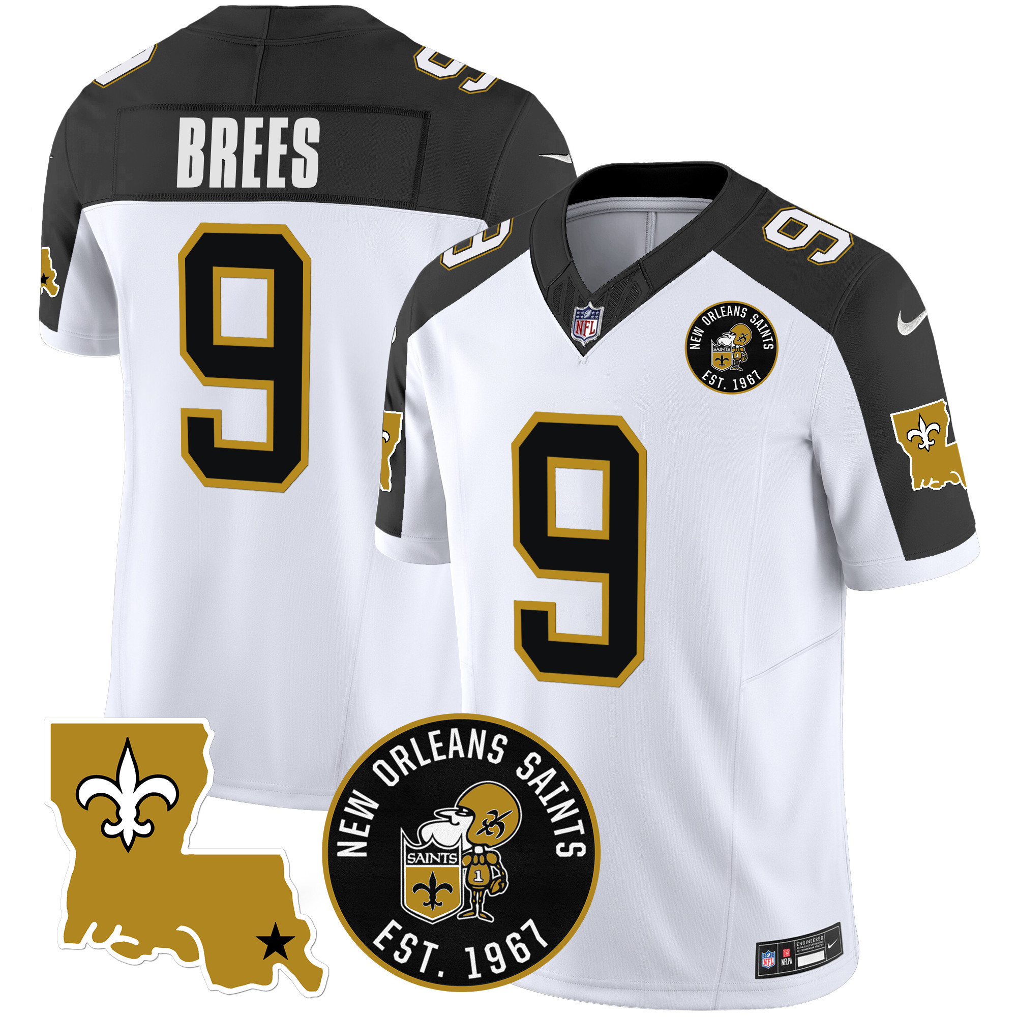 Drew Brees Men's New Orleans Saints EST. 1967 Patch Vapor Inverted Jersey - All Stitched