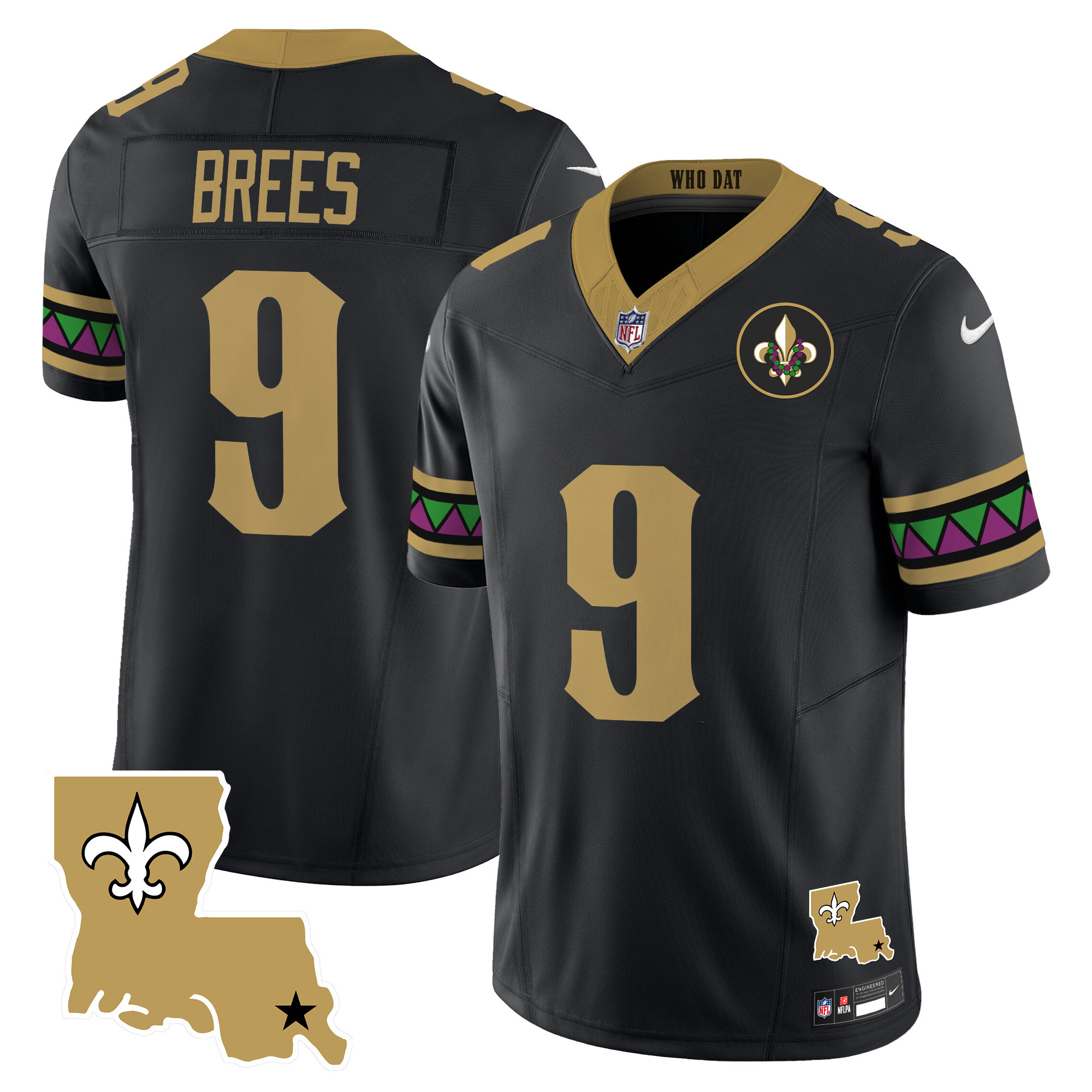 Drew Brees Men's New Orleans Saints Mardi Gras Vapor Limited Black Jersey - All Stitched