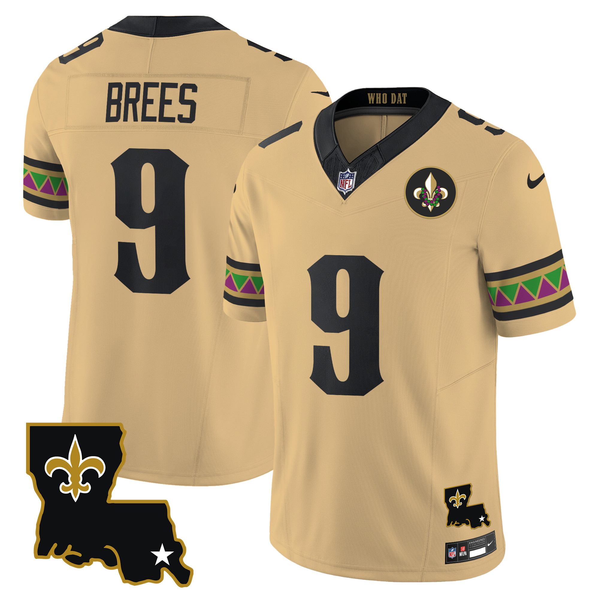 Drew Brees Men's New Orleans Saints Mardi Gras Vapor Limited Gold Jersey - All Stitched