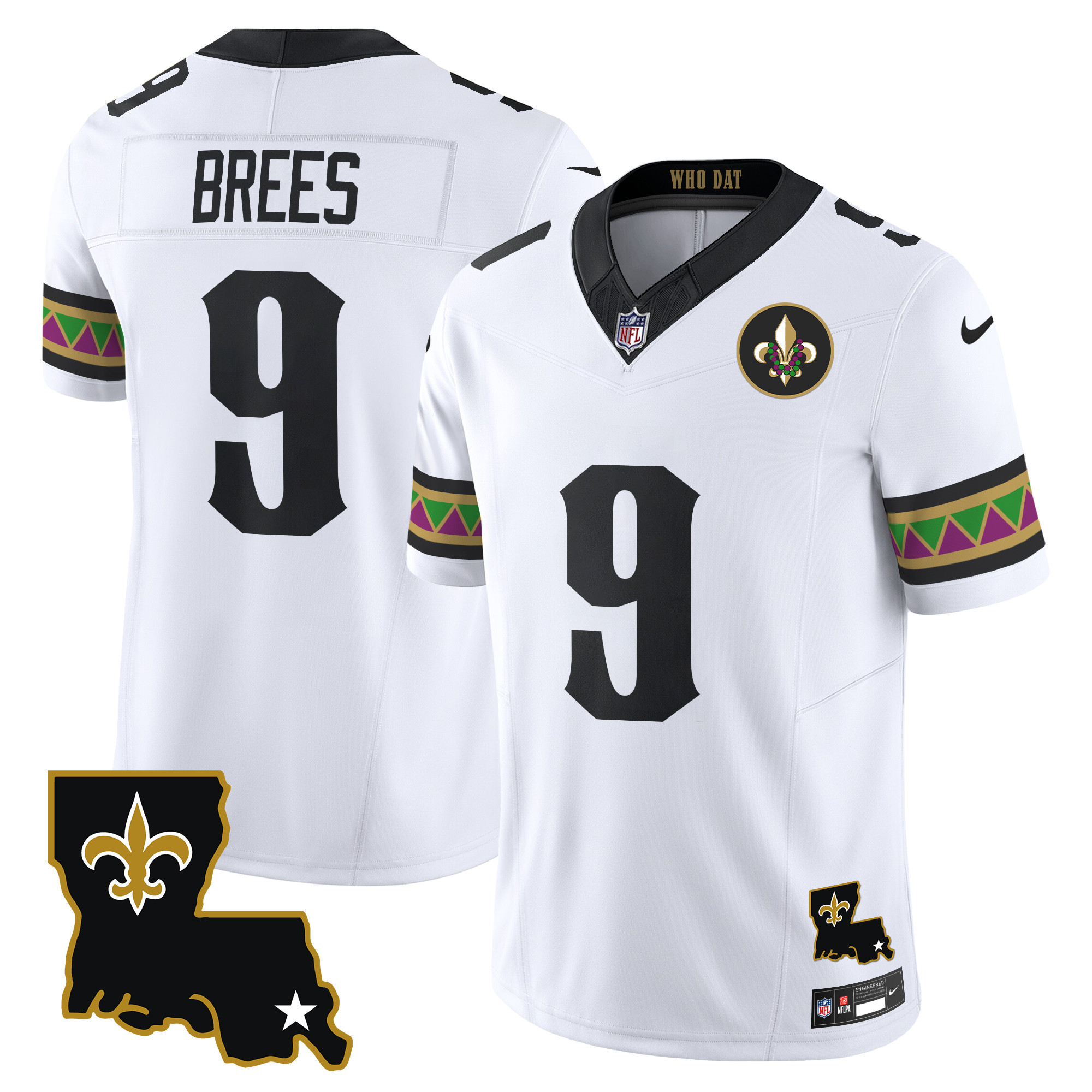 Drew Brees Men's New Orleans Saints Mardi Gras Vapor Limited White Jersey - All Stitched