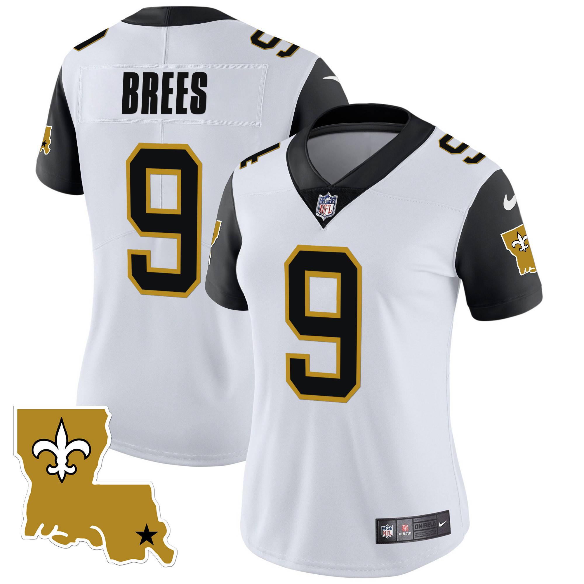 Drew Brees Women's New Orleans Saints 1987 Legacy Vapor Black Sleeves Jersey - All Stitched
