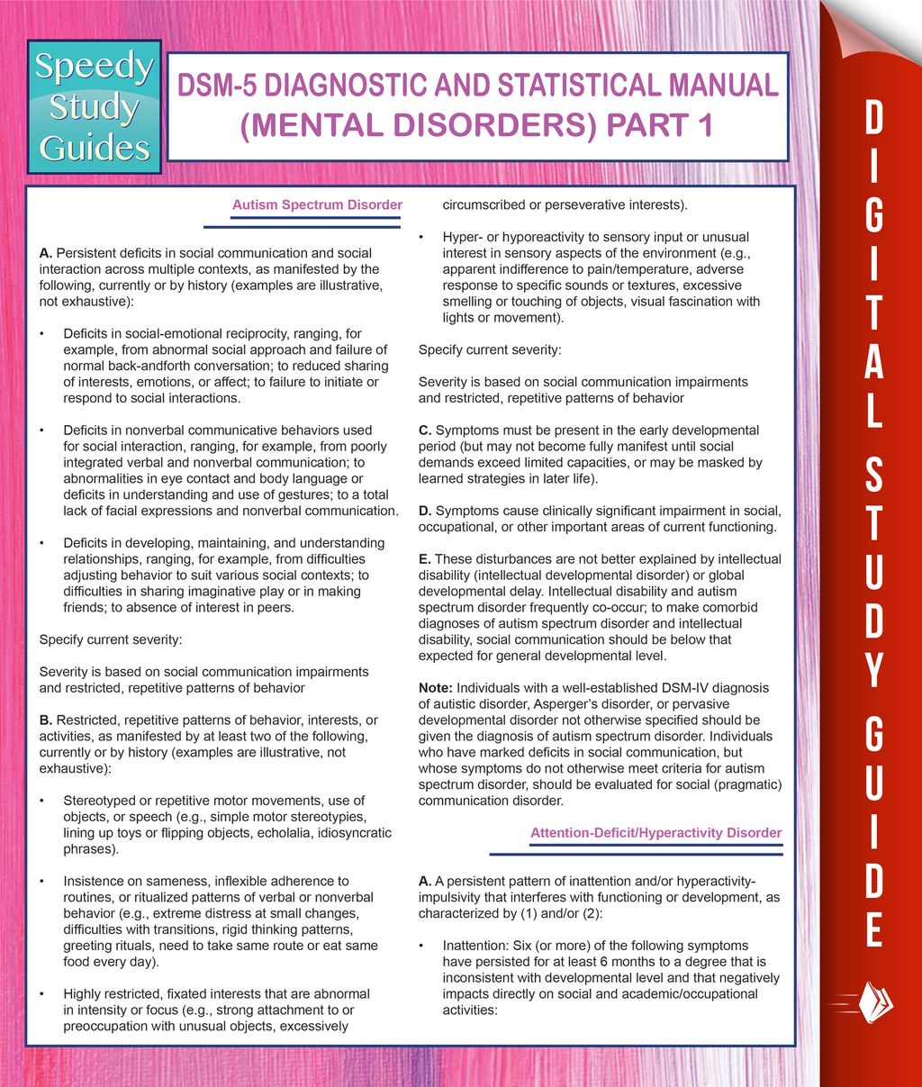 DSM-5 Diagnostic and Statistical Manual (Mental Disorders) Part 1 (Speedy Study Guides) - (PDF/EPUB Version)