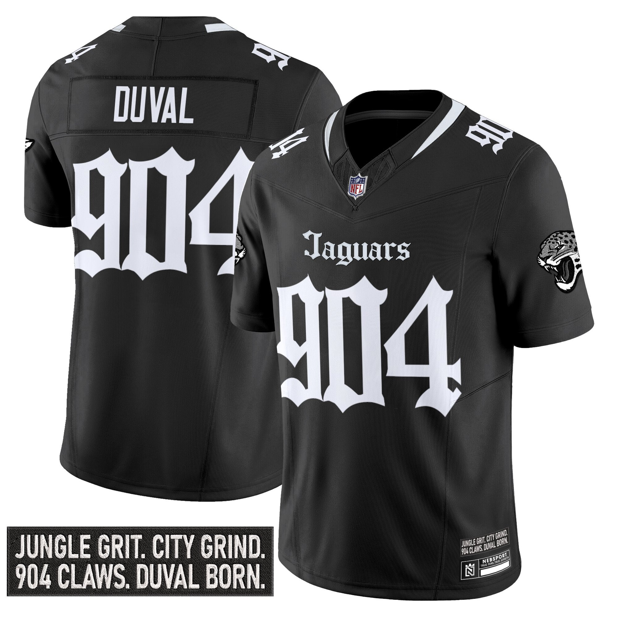 Duval 904 Men's Jacksonville Jaguars 'Gothic Duvall Shadows Edition' Vapor Black Jersey - All Stitched