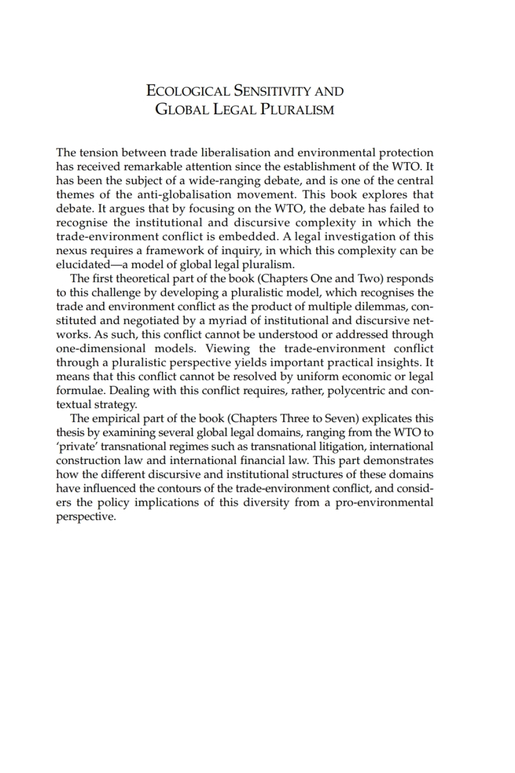 Ecological Sensitivity and Global Legal Pluralism Rethinking the Trade and Environment Conflict 1st Edition â€“ PDF/EPUB Version Downloadable