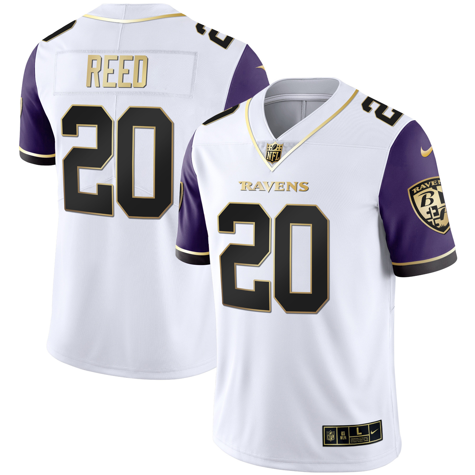 Ed Reed Men's Baltimore Ravens Gold Vapor Color Sleeve Jersey - All Stitched