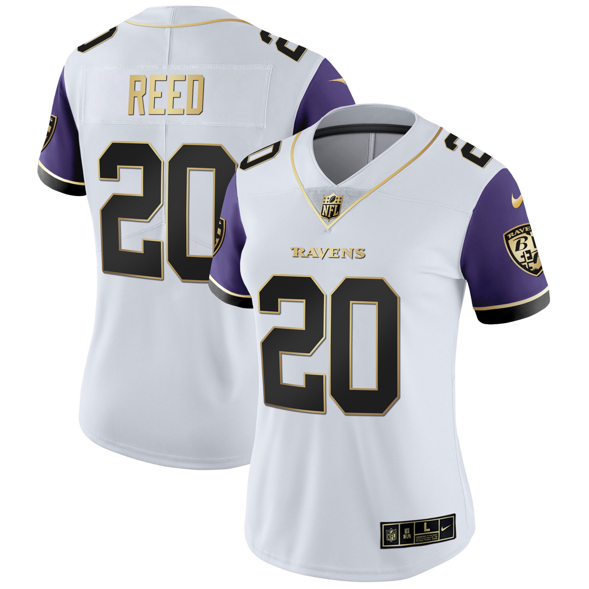 Ed Reed Women's Baltimore Ravens Gold Vapor Color Sleeve Jersey - All Stitched