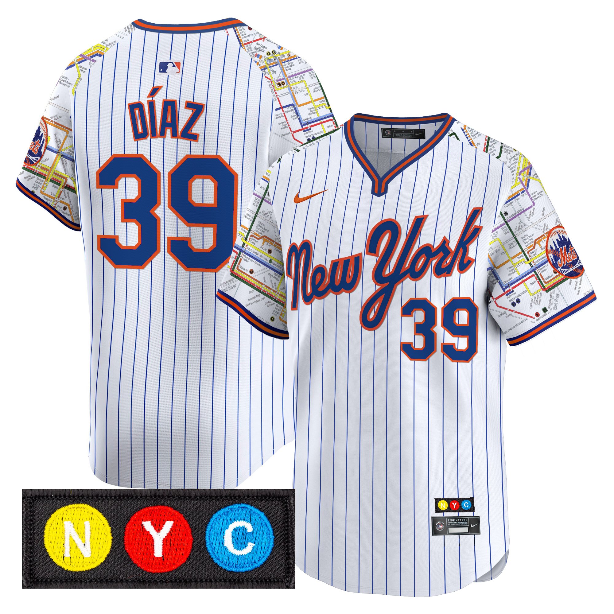 Edwin DÃÂaz Men's New York Mets Subway Style Vapor Premier Limited Pinstripe Jersey - Stitched