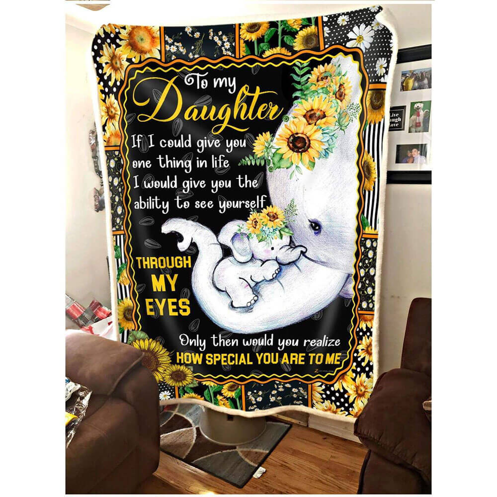 Elephant Giving Daughter How Special You Are To Me Fleece Quilt Blanket - TopBestClothing