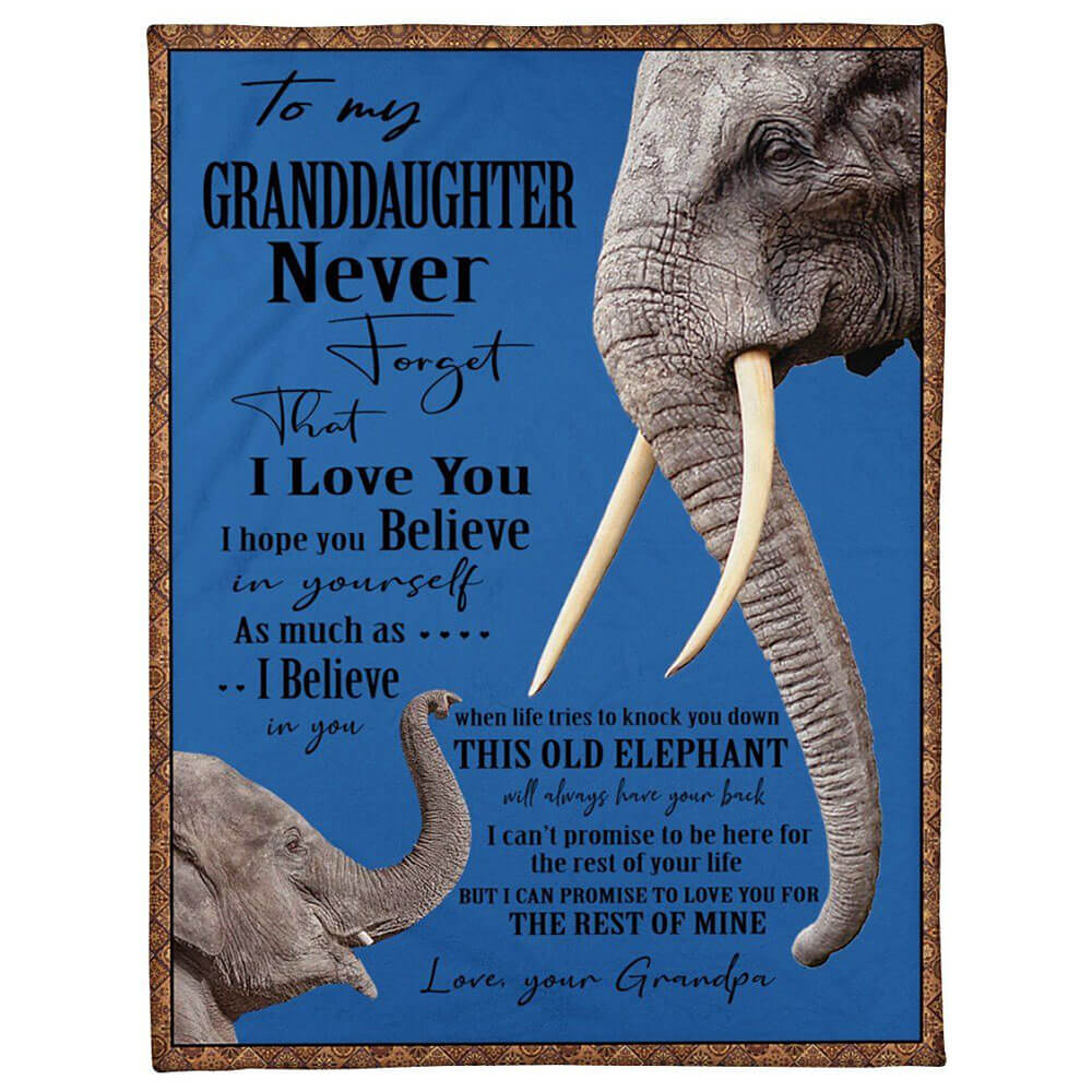Elephant Grandpa Hopes Granddaughter To Believe In Himself Fleece Quilt Blanket - TopBestClothing