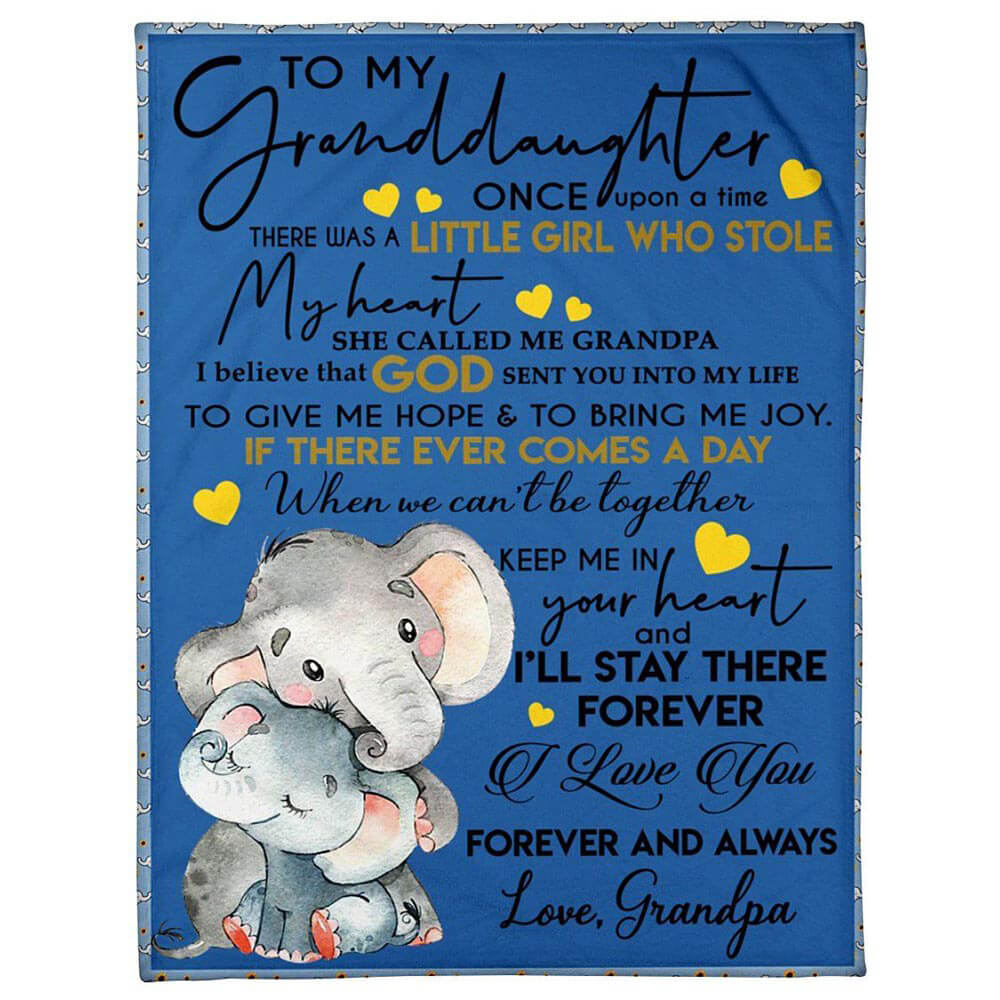 Elephant Grandpa Loves Little Granddaughter Who Stole His Heart Fleece Quilt Blanket - TopBestClothing