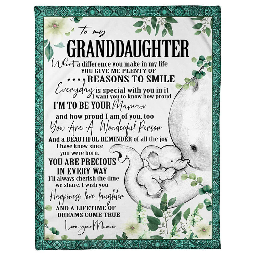 Elephant Lovely Message From Mamaw Gifts For Granddaughters Fleece Quilt Blanket - TopBestClothing