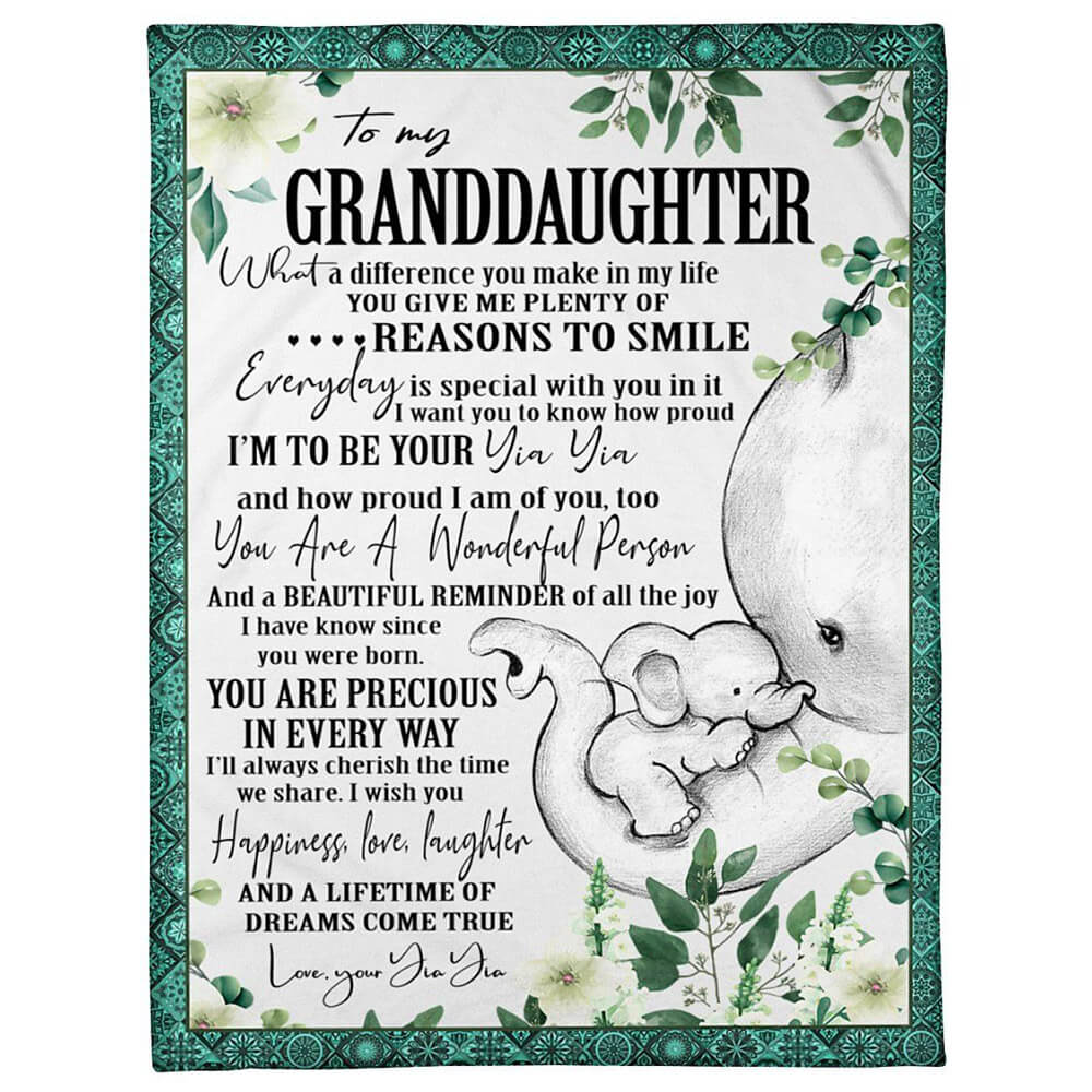 Elephant Lovely Message From Yia Yia For Granddaughters Fleece Quilt Blanket - TopBestClothing