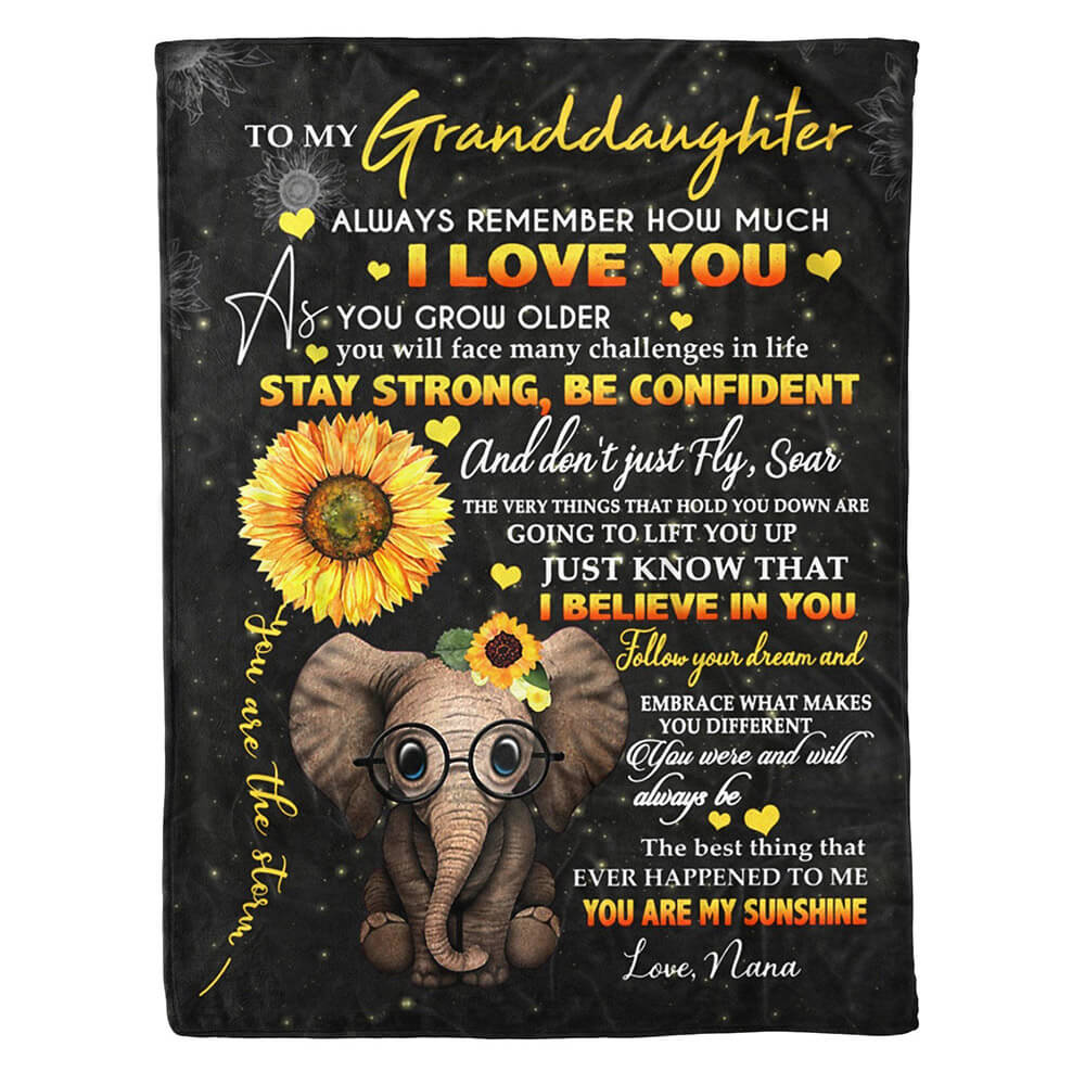 Elephant To My Granddaughter Stay Strong Be Confident Fleece Quilt Blanket - TopBestClothing