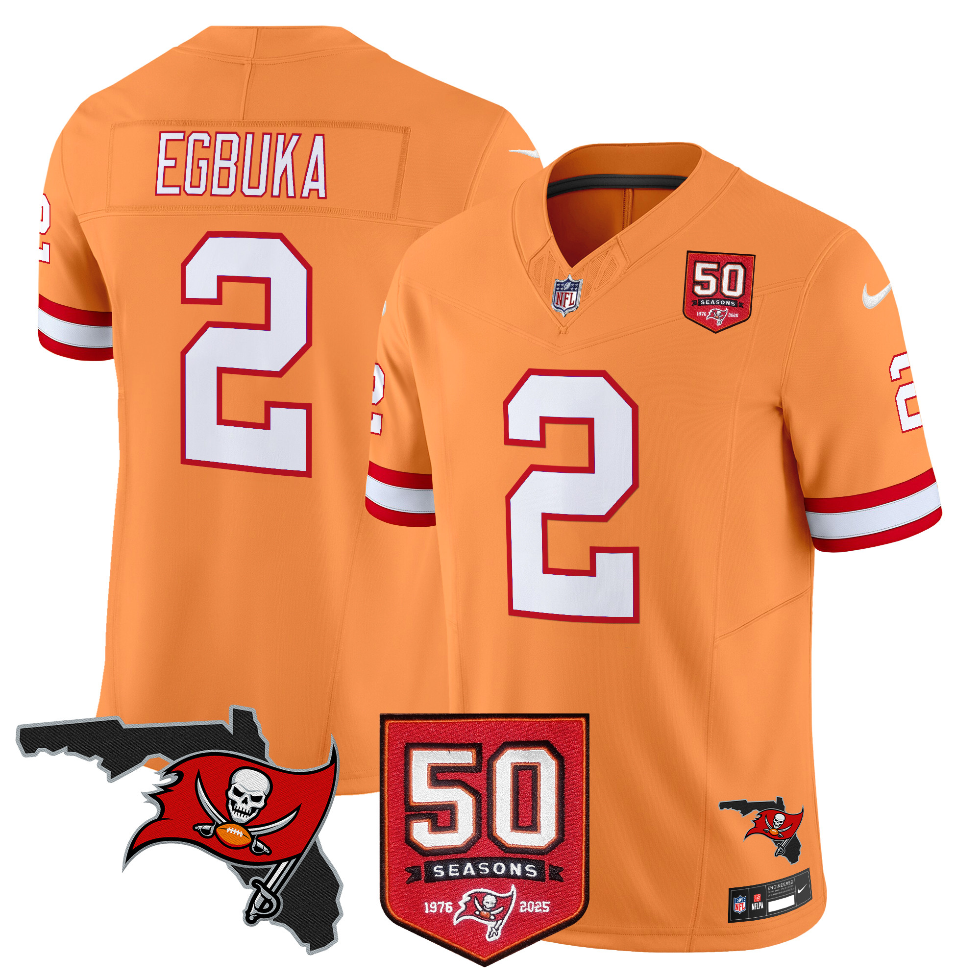 Emeka Egbuka Men's Tampa Bay Buccaneers 50th Season Patch Vapor Limited Creamsicle Jersey - All Stitched