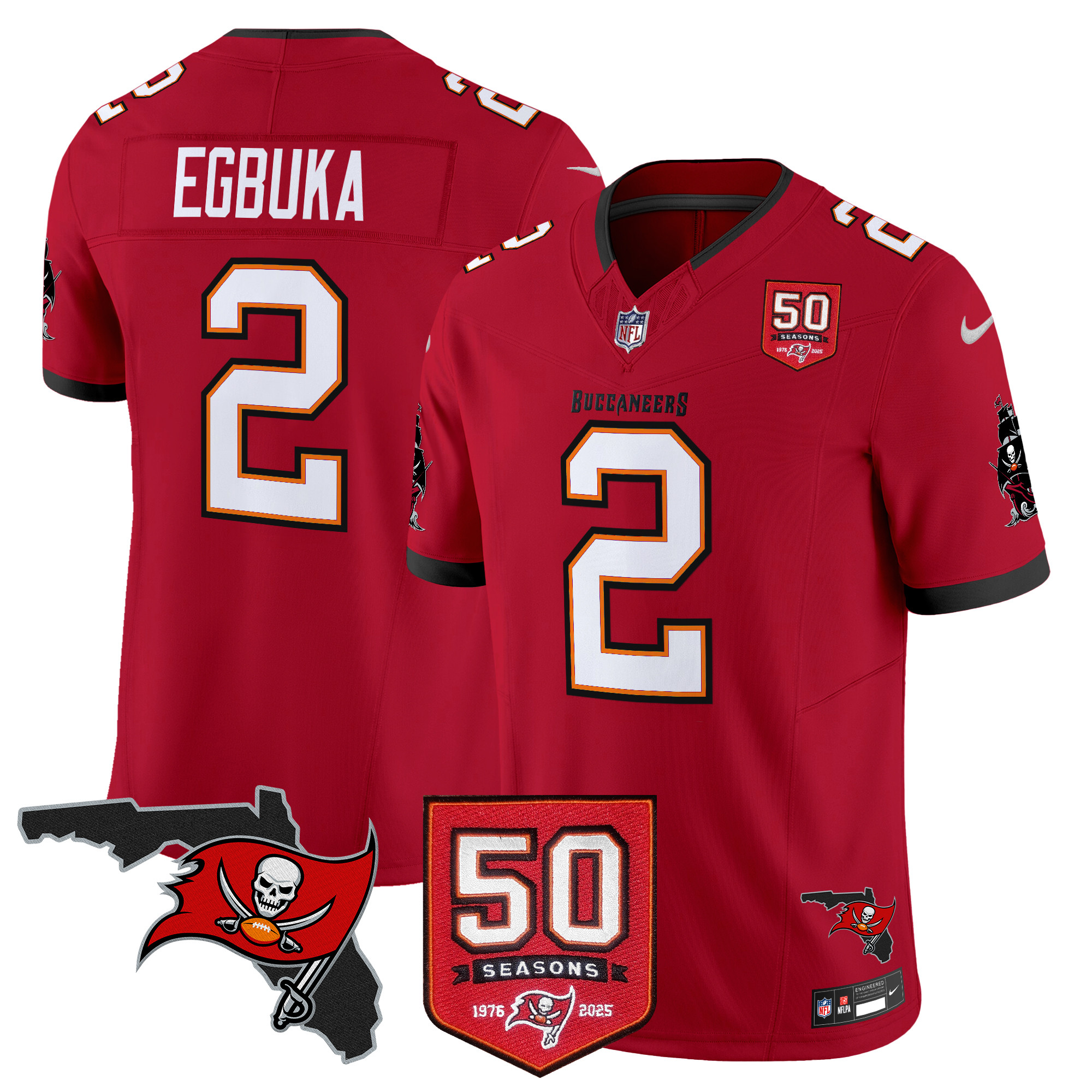 Emeka Egbuka Men's Tampa Bay Buccaneers 50th Season Patch Vapor Limited Red Jersey - All Stitched
