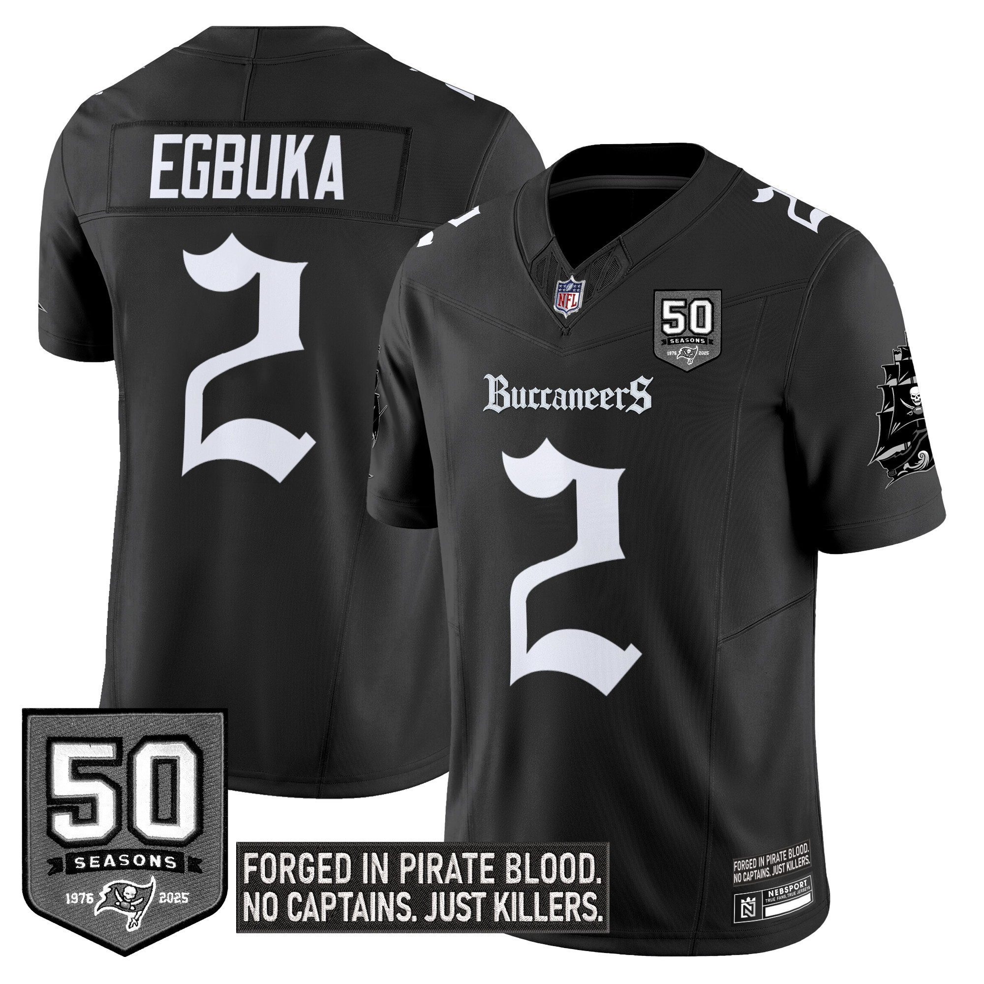 Emeka Egbuka Men's Tampa Bay Buccaneers 'Gothic Pirate Shadows Edition' Limited Black Jersey - All Stitched