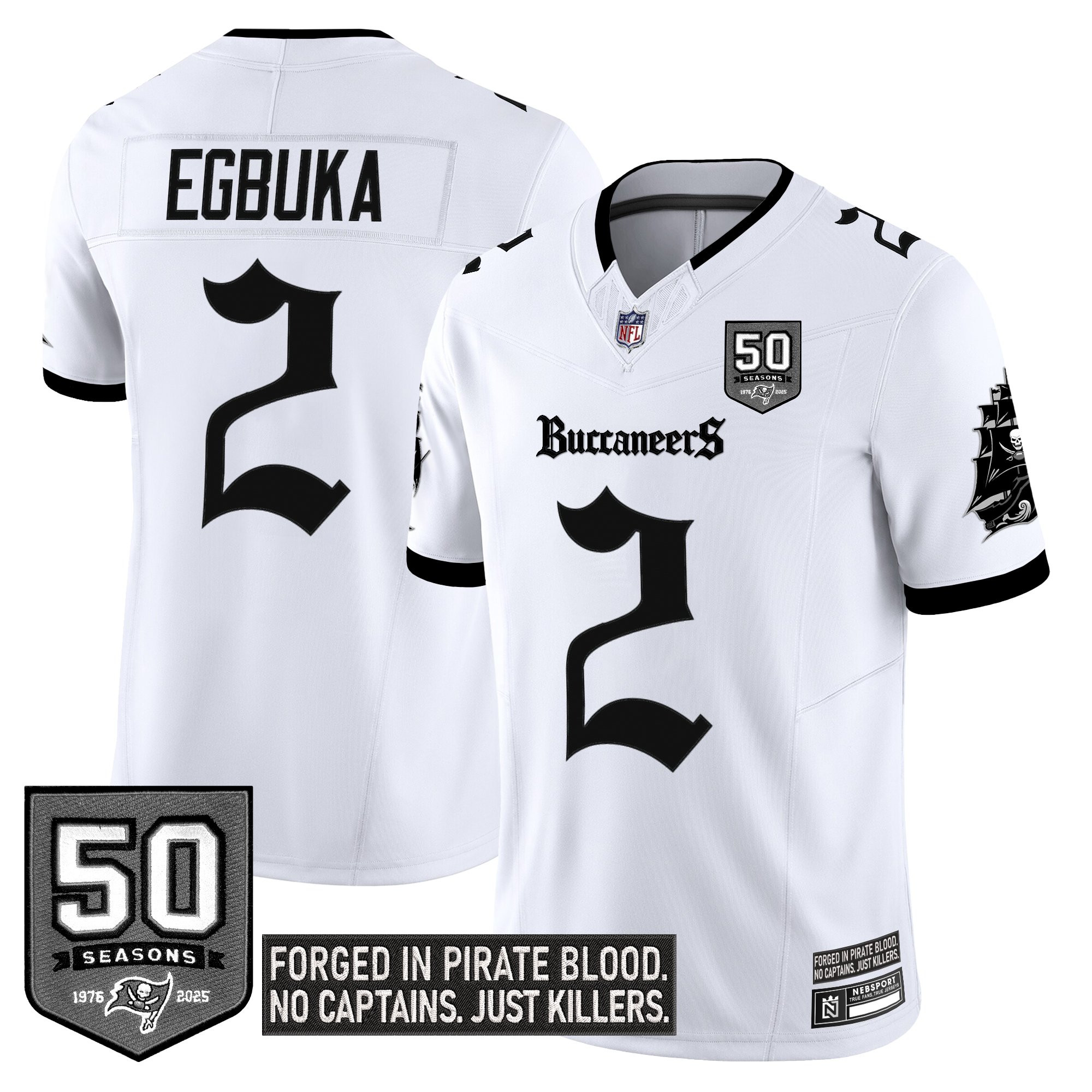 Emeka Egbuka Men's Tampa Bay Buccaneers 'Gothic Pirate Shadows Edition' Limited White Jersey - All Stitched