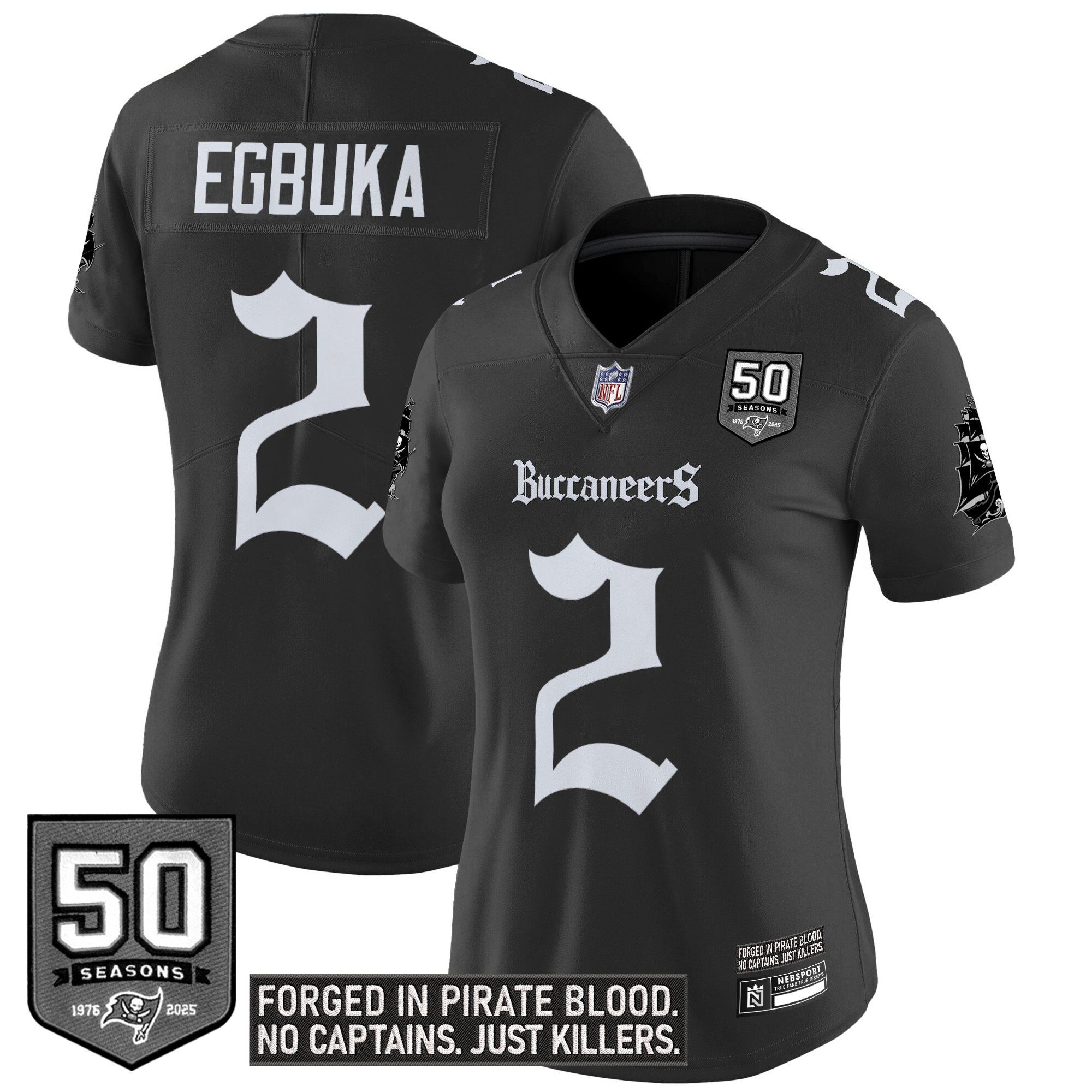 Emeka Egbuka Women's Tampa Bay Buccaneers 'Gothic Pirate Shadows Edition' Vapor Limited Black Jersey - All Stitched