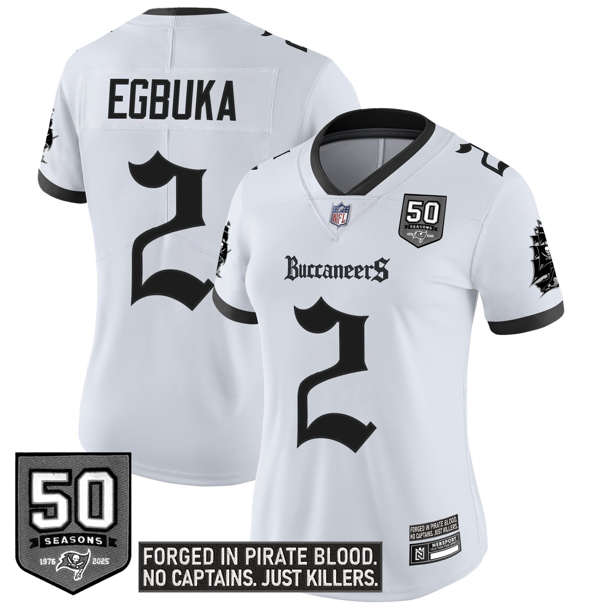 Emeka Egbuka Women's Tampa Bay Buccaneers 'Gothic Pirate Shadows Edition' Vapor Limited White Jersey - All Stitched