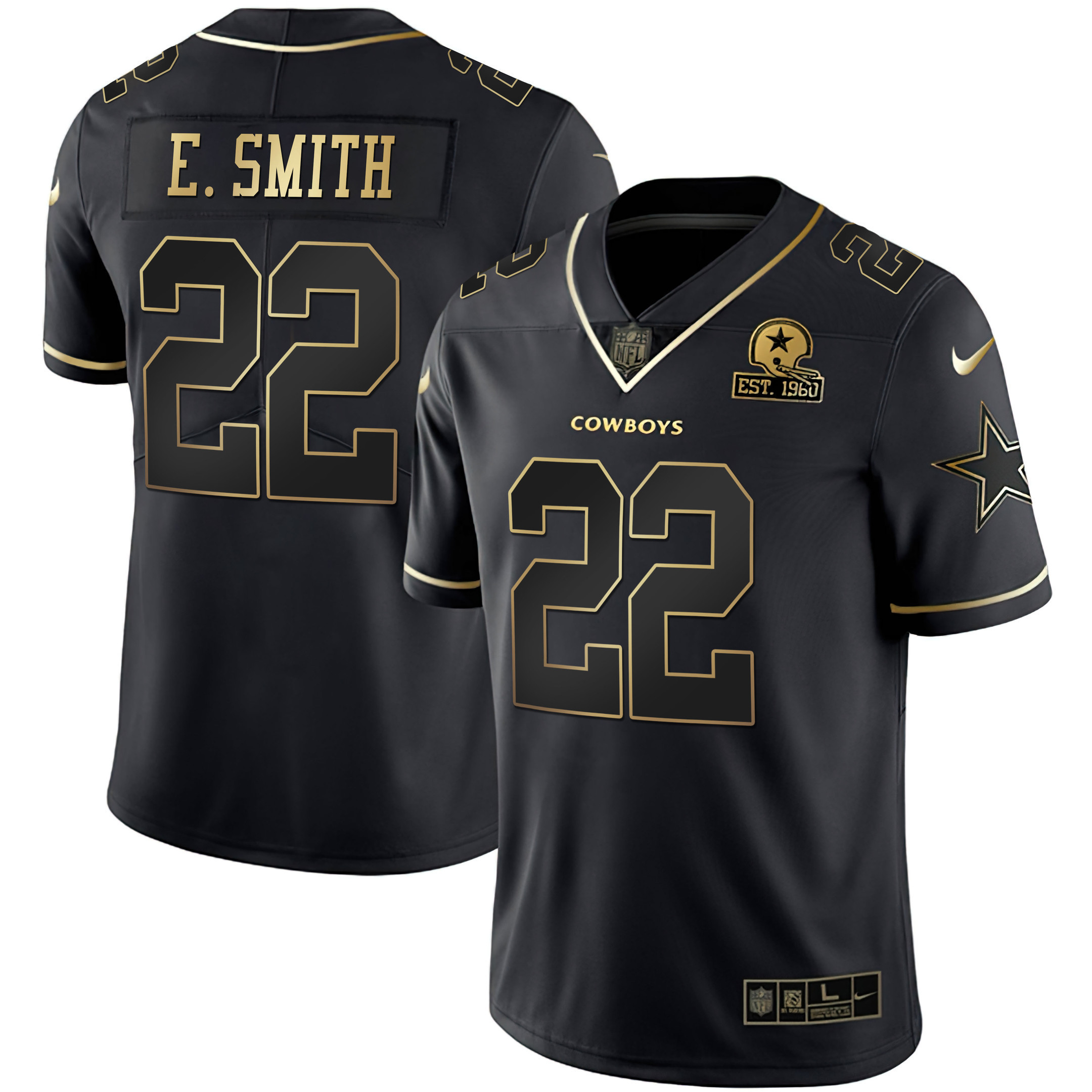 Emmitt Smith Men's Dallas Cowboys Emmitt Smith Black Gold Jersey - All Stitched