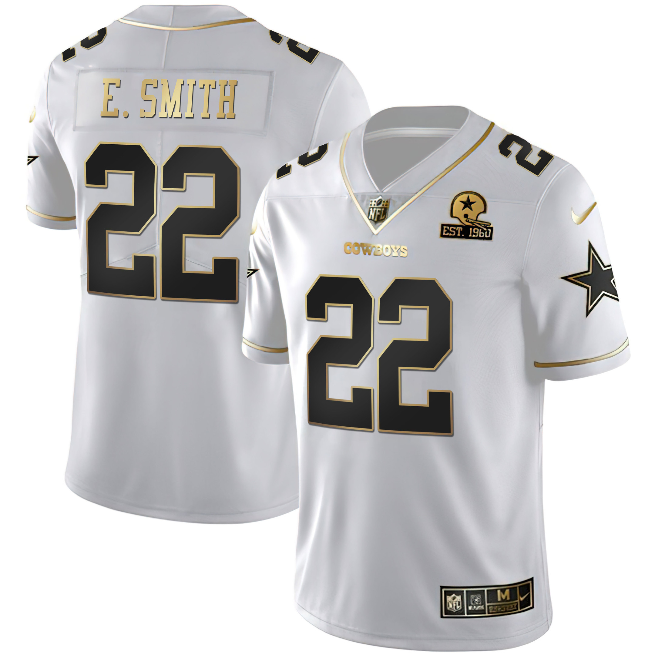 Emmitt Smith Men's Dallas Cowboys Emmitt Smith White Gold Jersey - All Stitched