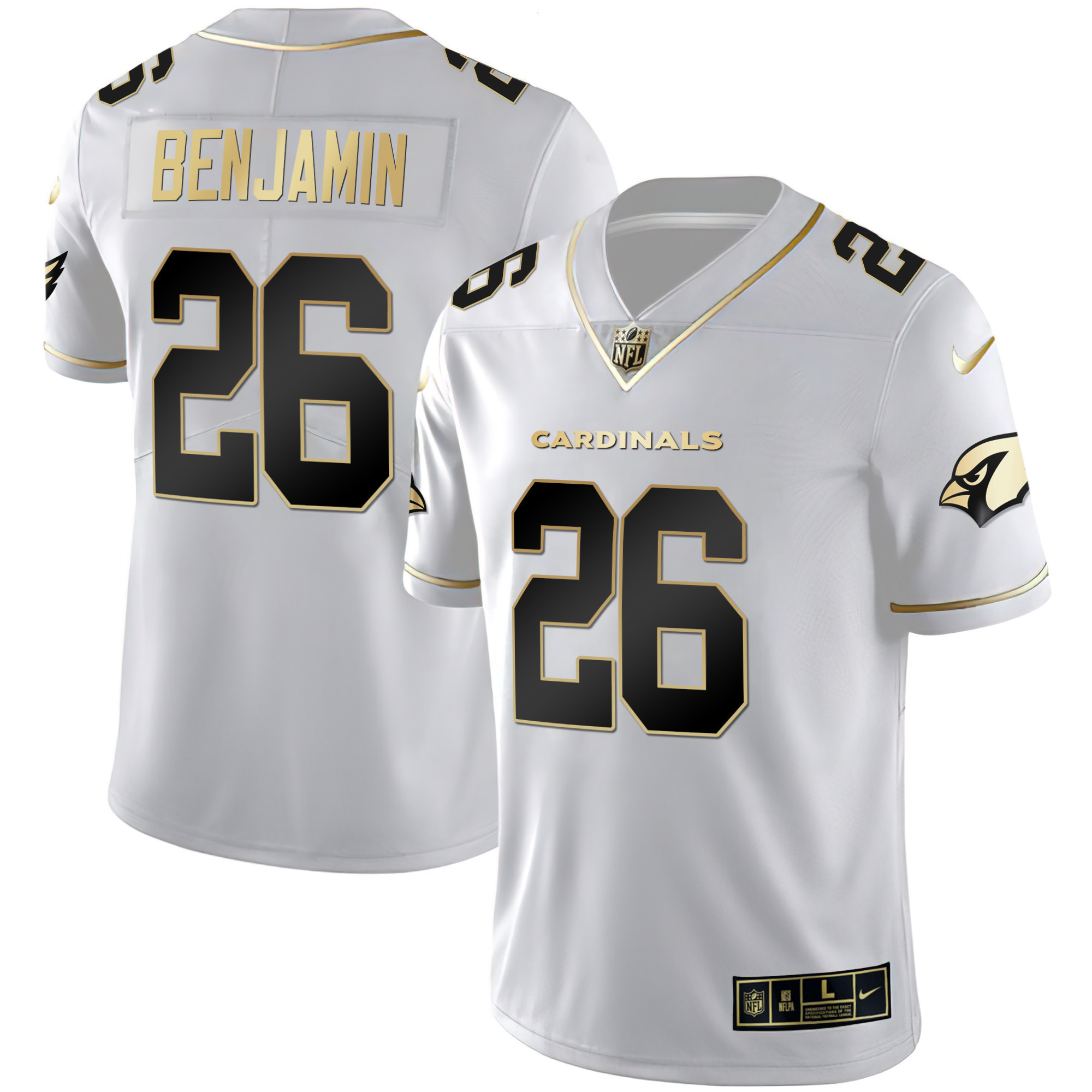 Eno Benjamin Men's Arizona Cardinals Black Gold & White Gold Vapor Limited White Gold Jersey - All Stitched
