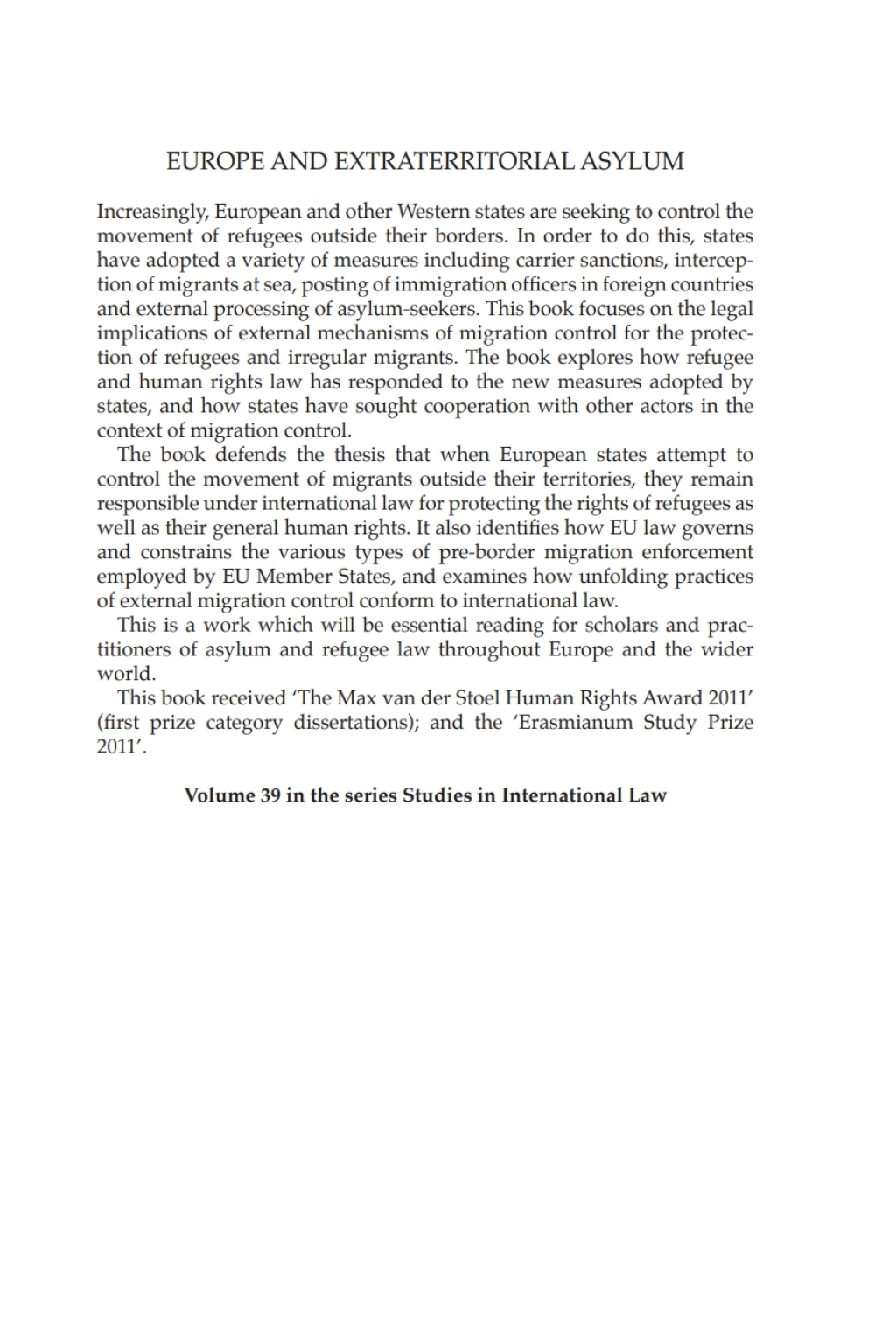 Europe and Extraterritorial Asylum Text, Cases and Materials 1st ...