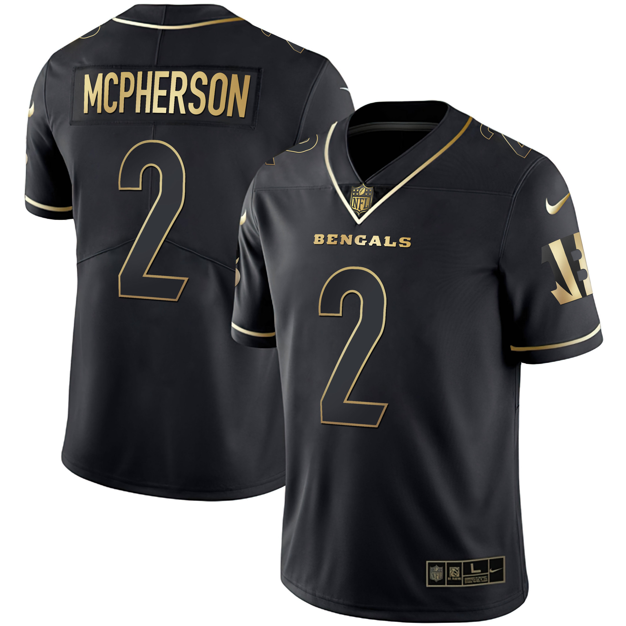 Evan McPherson Women's Cincinnati Bengals White Gold & Black Gold Black Gold Jersey - All Stitched