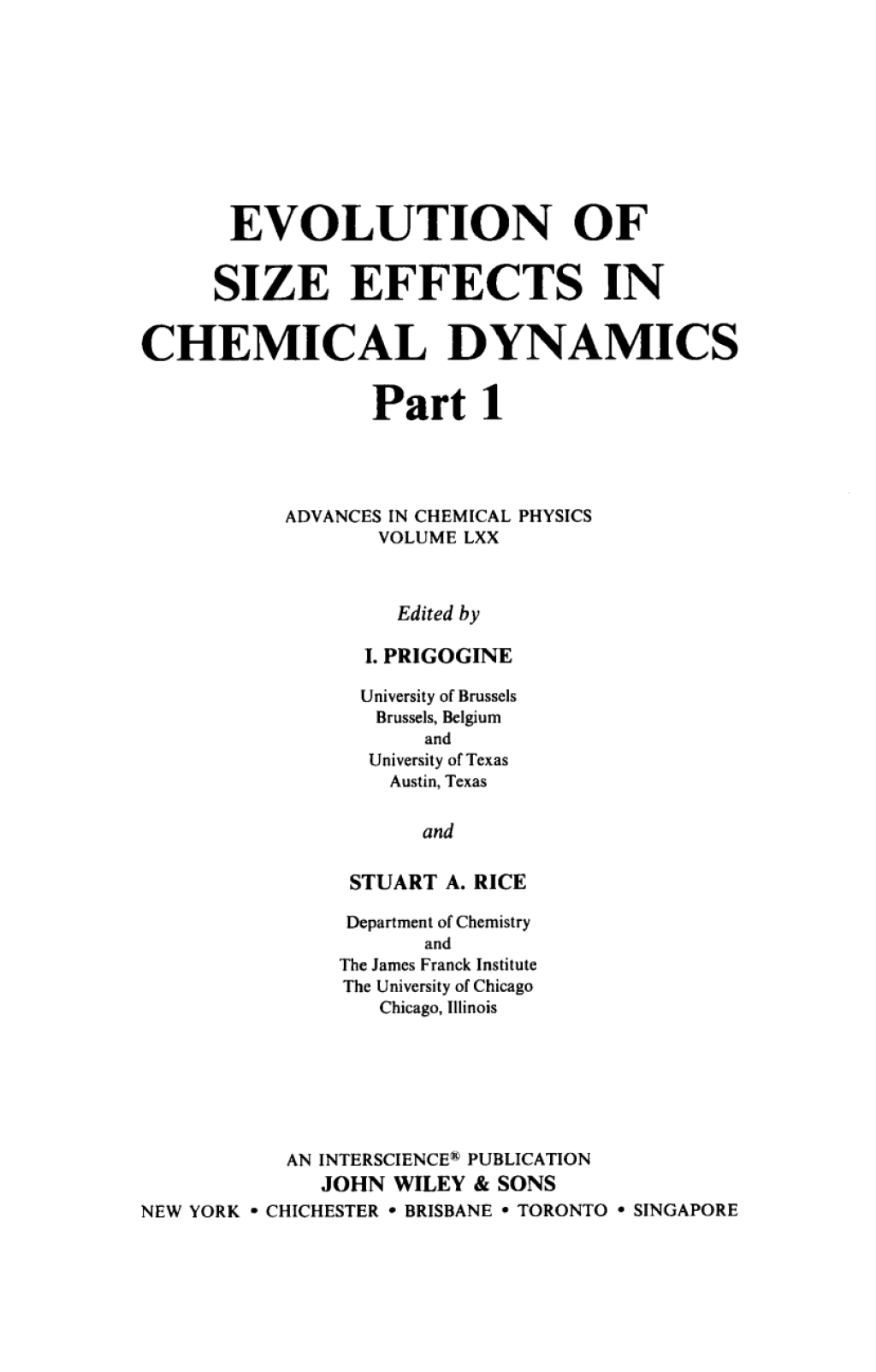 Evolution of Size Effects in Chemical Dynamics, Part 1 Evolution of Size Effects in Chemical Dynamics 1st Edition â€“ PDF/EPUB Version Downloadable