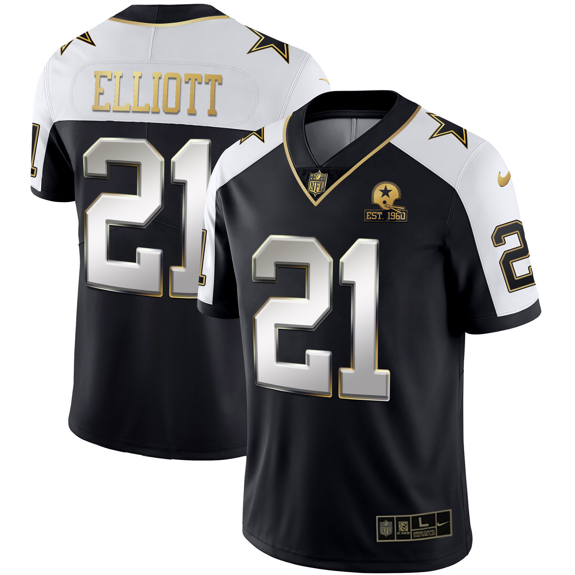 Ezekiel Elliott Men's Dallas Cowboys Alternate Vapor Black Gold & Navy Gold Limited - All Stitched Alternate Limited Jersey - All Stitched