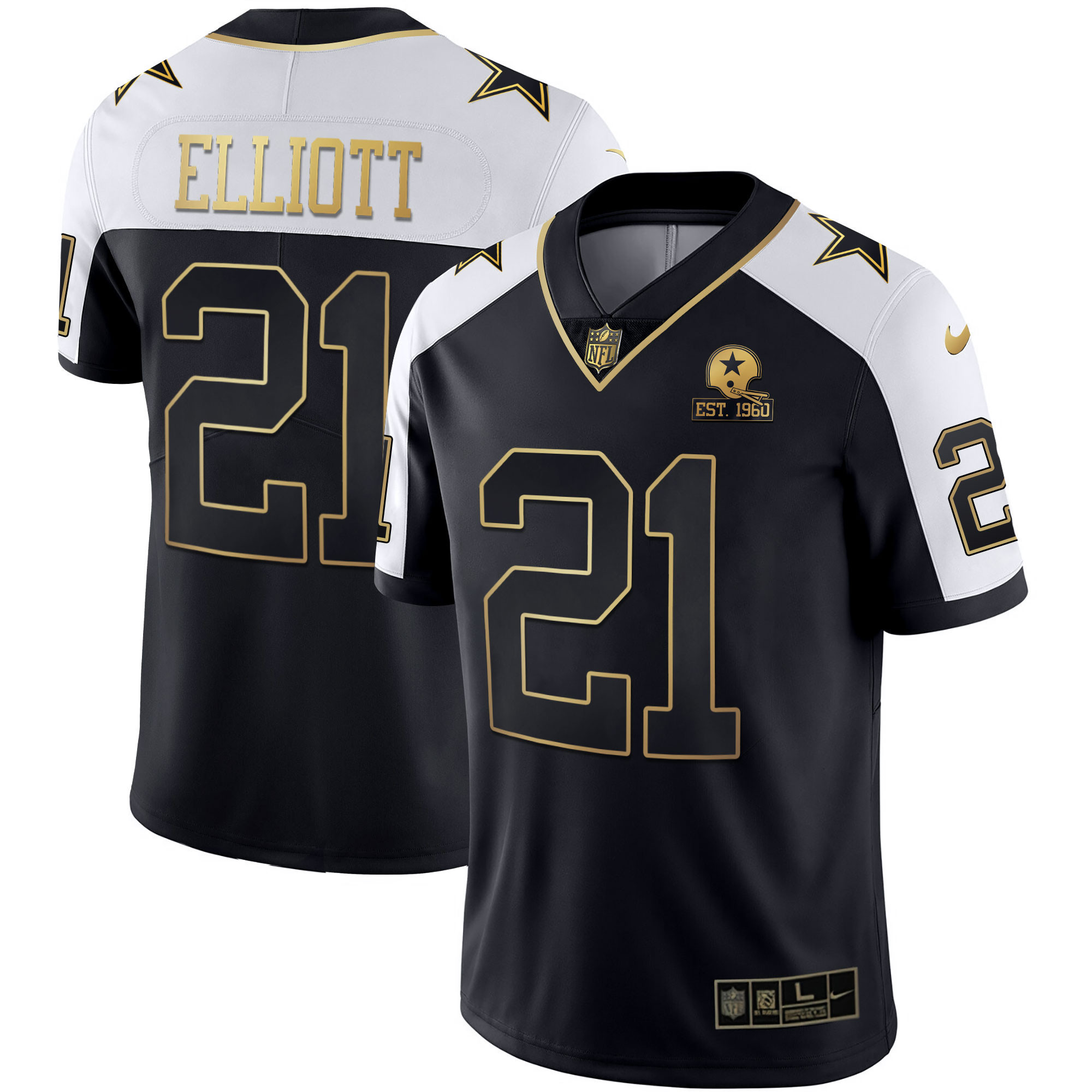 Ezekiel Elliott Men's Dallas Cowboys Alternate Vapor Black Gold & Navy Gold Limited - All Stitched Black Gold Jersey - All Stitched