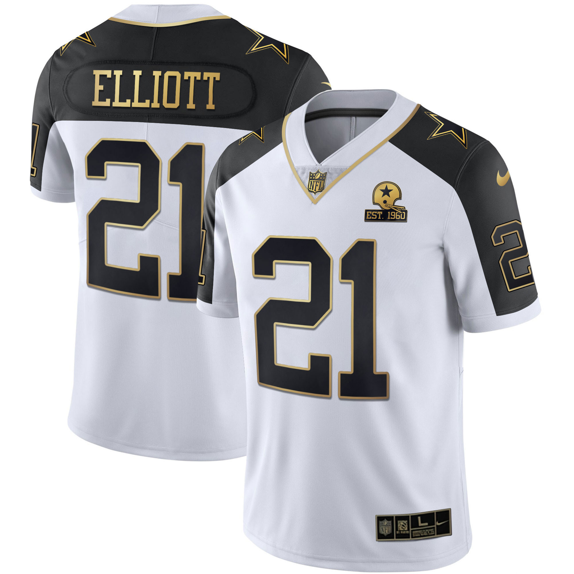 Ezekiel Elliott Men's Dallas Cowboys Alternate Vapor Black Gold & Navy Gold Limited - All Stitched Black Inverted Jersey - All Stitched