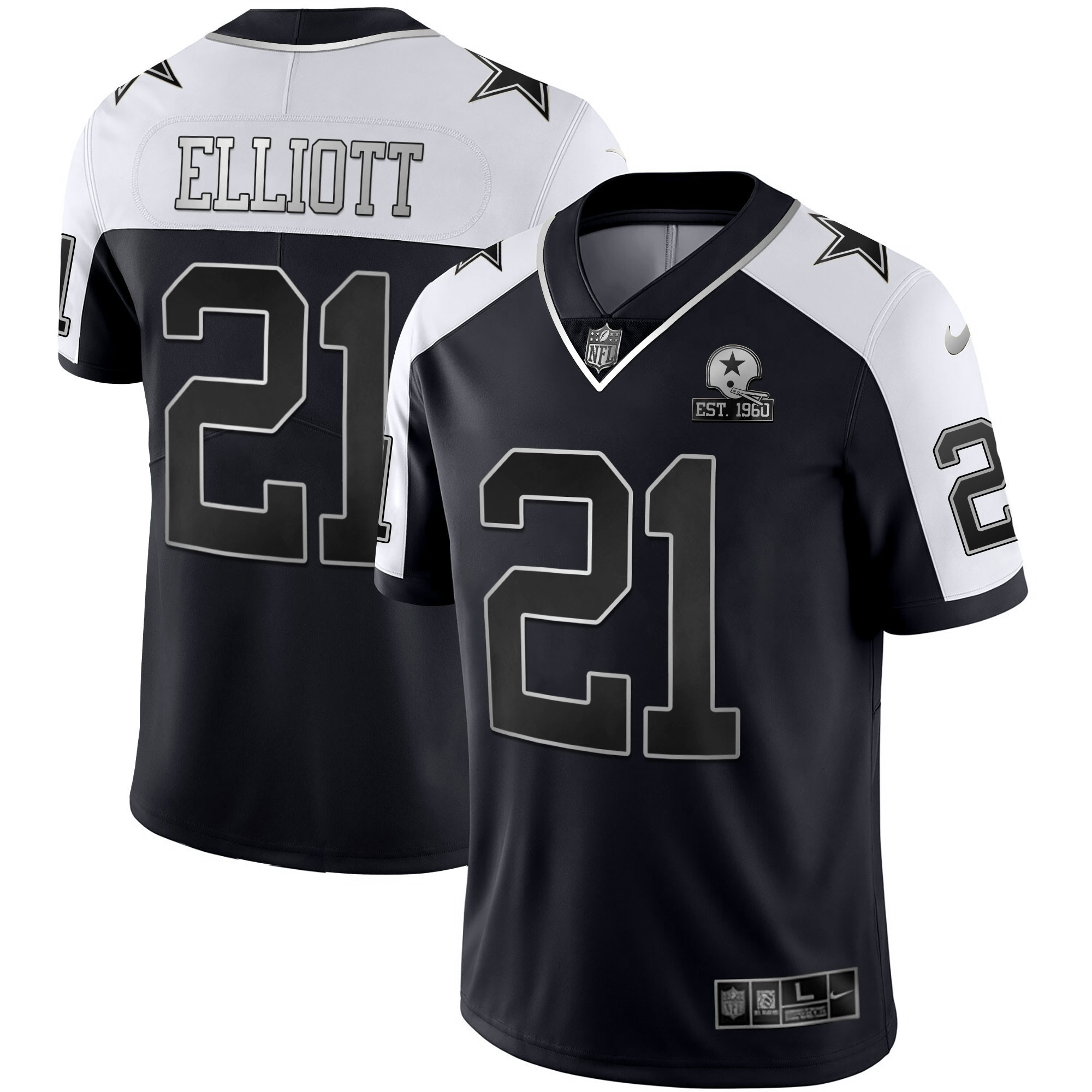 Ezekiel Elliott Men's Dallas Cowboys Alternate Vapor Black Gold & Navy Gold Limited - All Stitched Black Silver Jersey - All Stitched