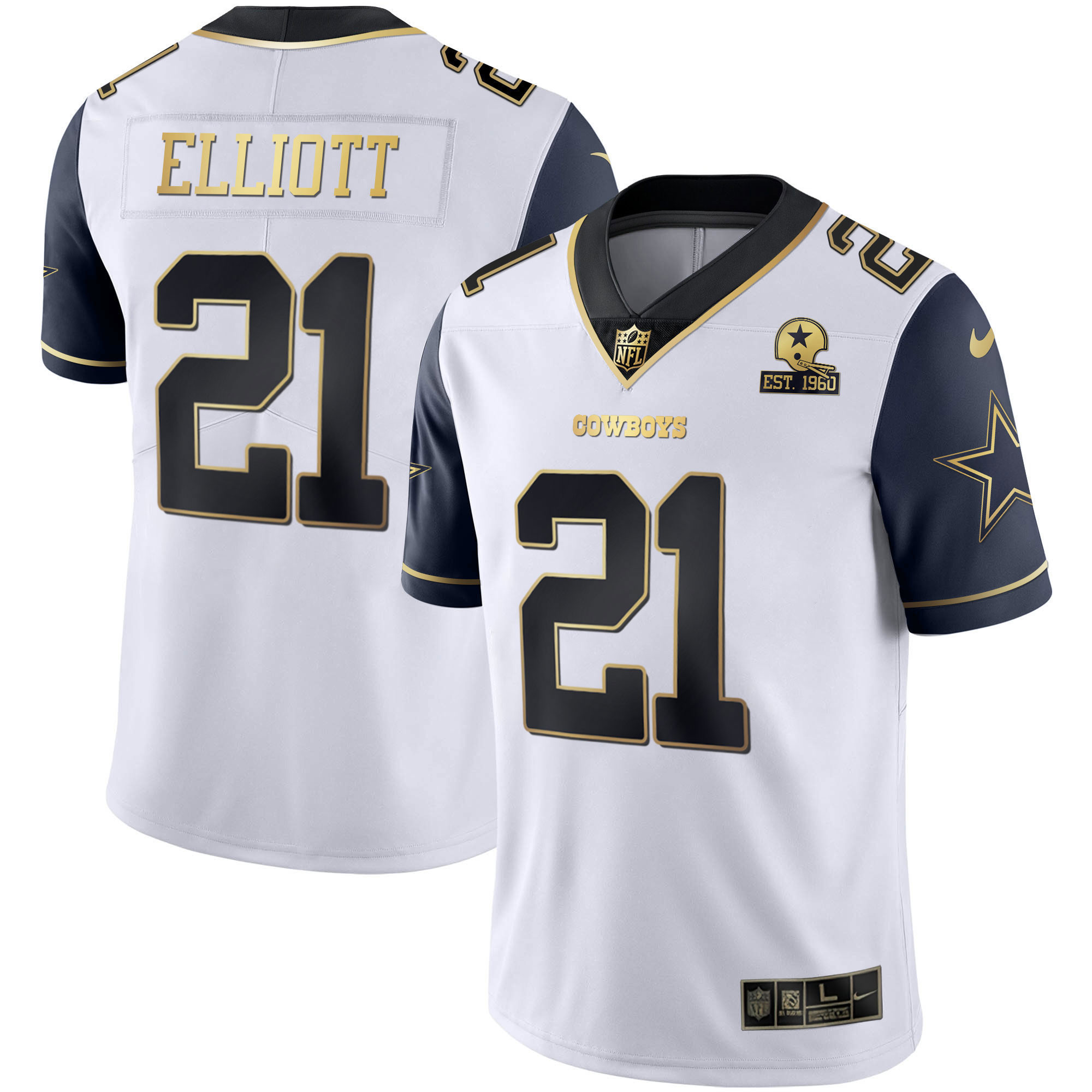 Ezekiel Elliott Men's Dallas Cowboys Alternate Vapor Black Gold & Navy Gold Limited - All Stitched Navy Color Rush Jersey - All Stitched