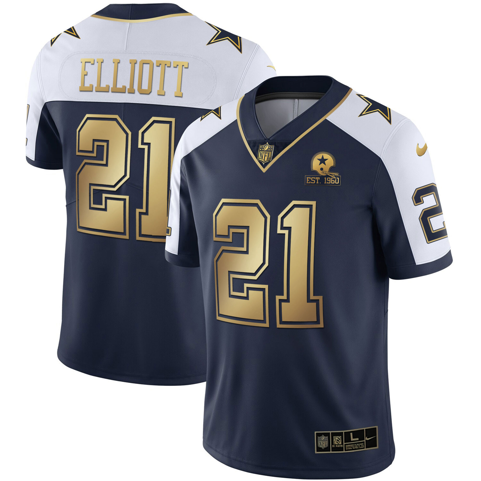 Ezekiel Elliott Men's Dallas Cowboys Alternate Vapor Black Gold & Navy Gold Limited - All Stitched Navy Gold Jersey - All Stitched
