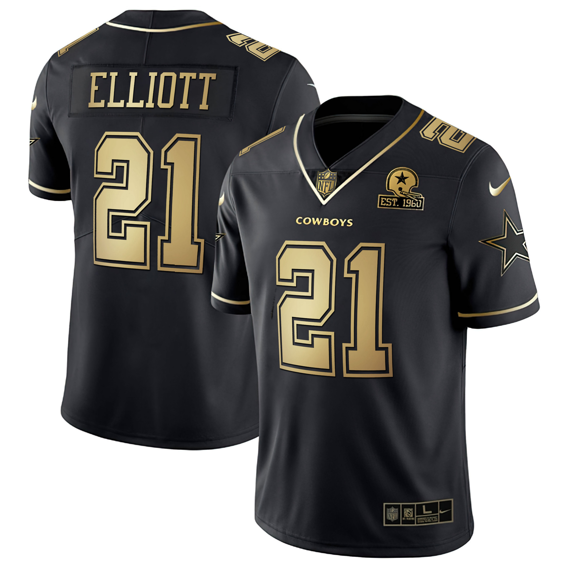 Ezekiel Elliott Men's Dallas Cowboys Black & White Gold Vapor Limited - All Stitched Black Gold Jersey - All Stitched