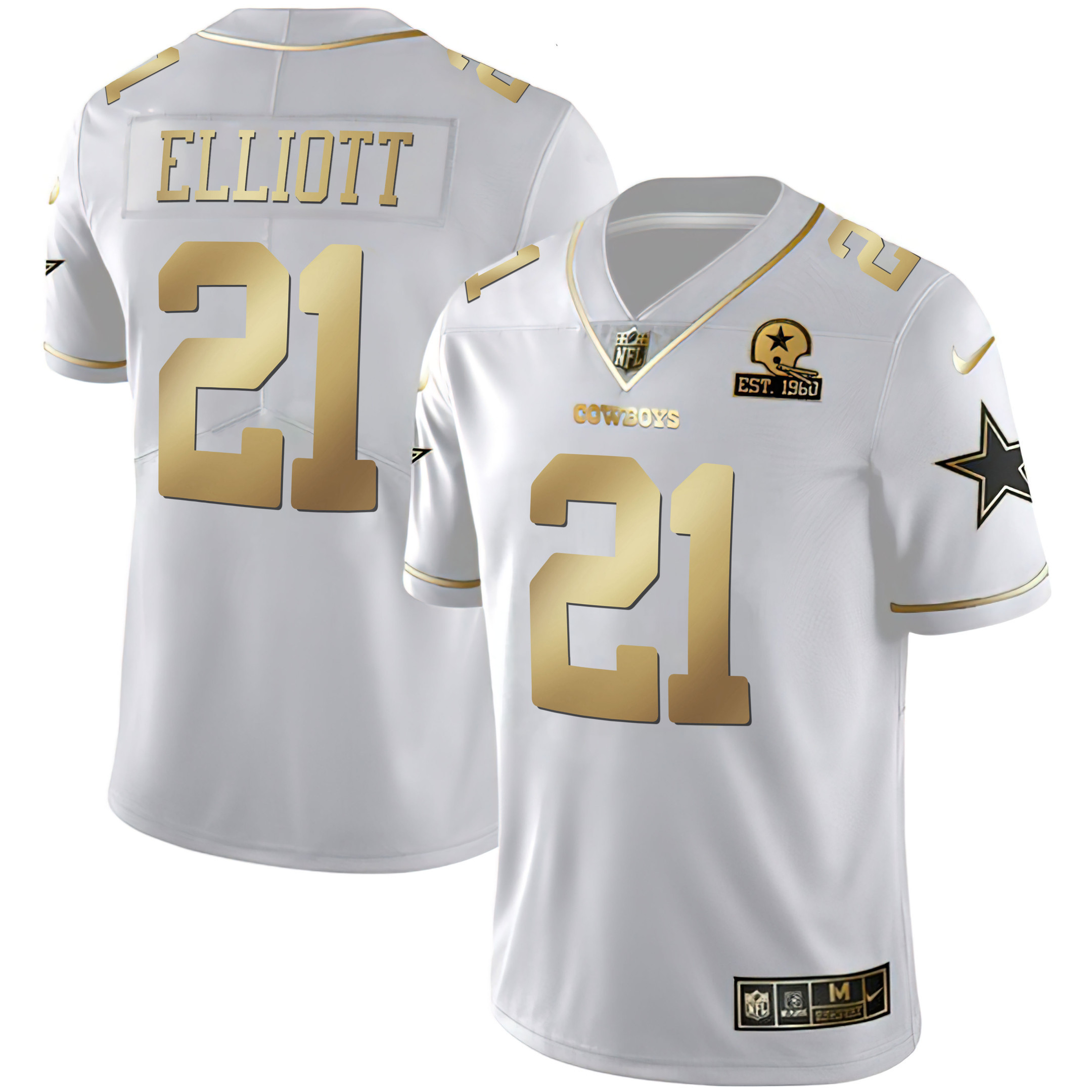 Ezekiel Elliott Men's Dallas Cowboys Black & White Gold Vapor Limited - All Stitched White Gold Jersey - All Stitched