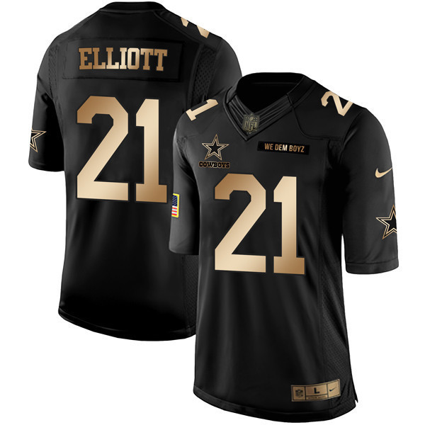 Ezekiel Elliott Men's Dallas Cowboys Black Gold Collection - All Stitched Limited-Gold Jersey - All Stitched