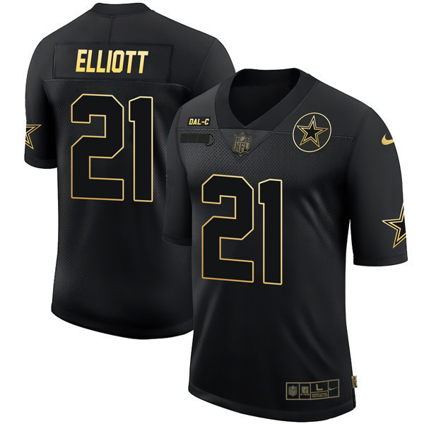 Ezekiel Elliott Men's Dallas Cowboys Black Gold Collection - All Stitched Salute To Service Jersey - All Stitched