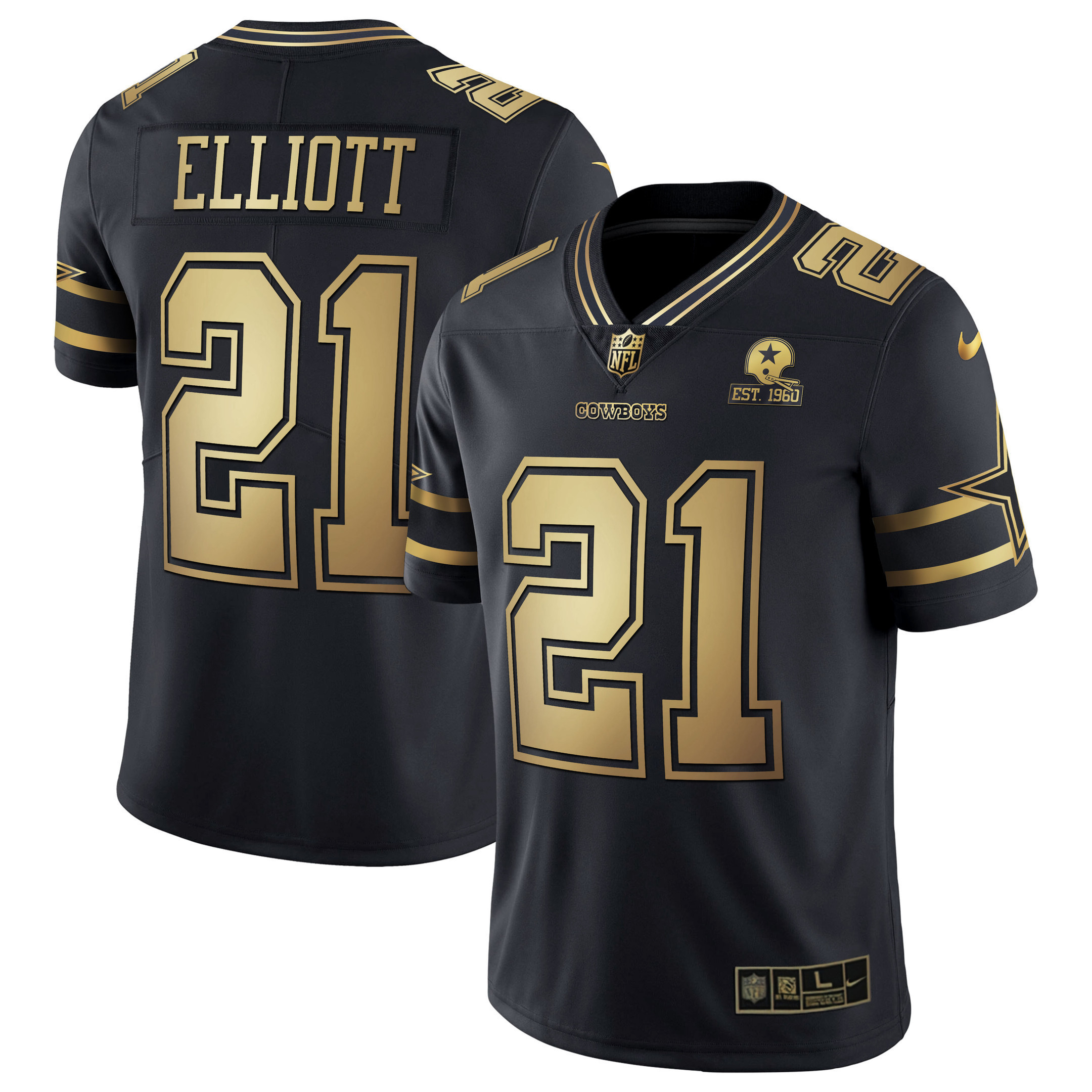 Ezekiel Elliott Men's Dallas Cowboys Black Gold Collection - All Stitched Vapor Gold Jersey - All Stitched