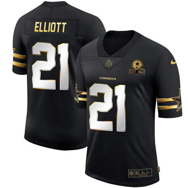 Ezekiel Elliott Men's Dallas Cowboys Black Gold Collection - All Stitched Vapor Jersey - All Stitched
